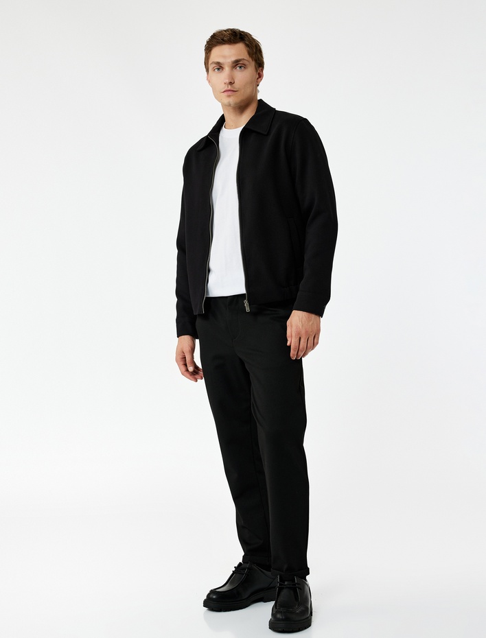  Slim Fit Cep Detaylı Uzun Kollu Fermuarlı Gömlek Yaka Mevsimlik Ceket