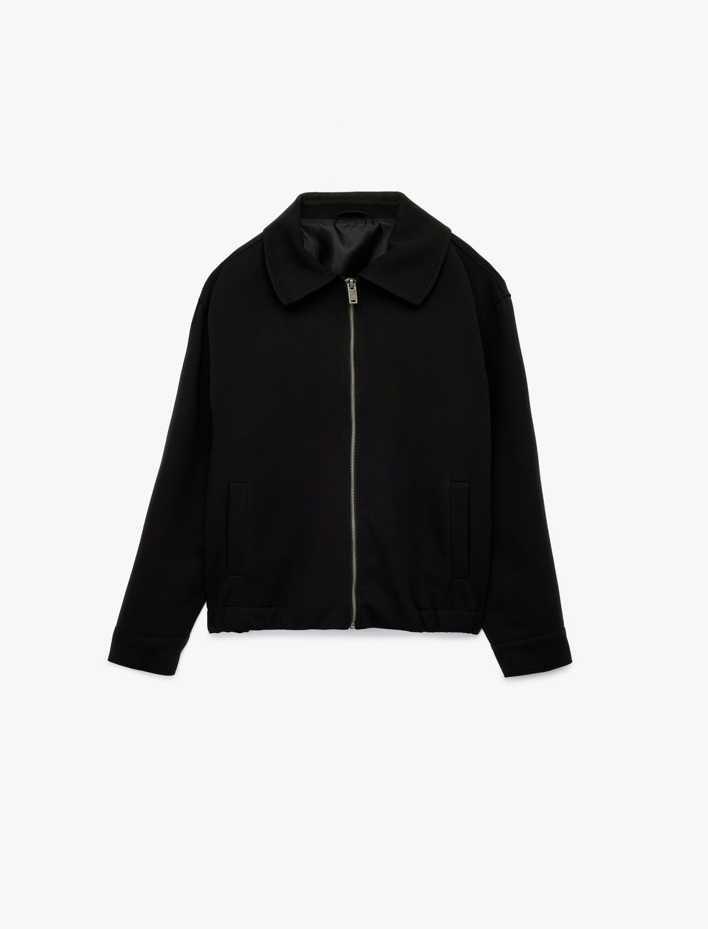   Slim Fit Cep Detaylı Uzun Kollu Fermuarlı Gömlek Yaka Mevsimlik Ceket