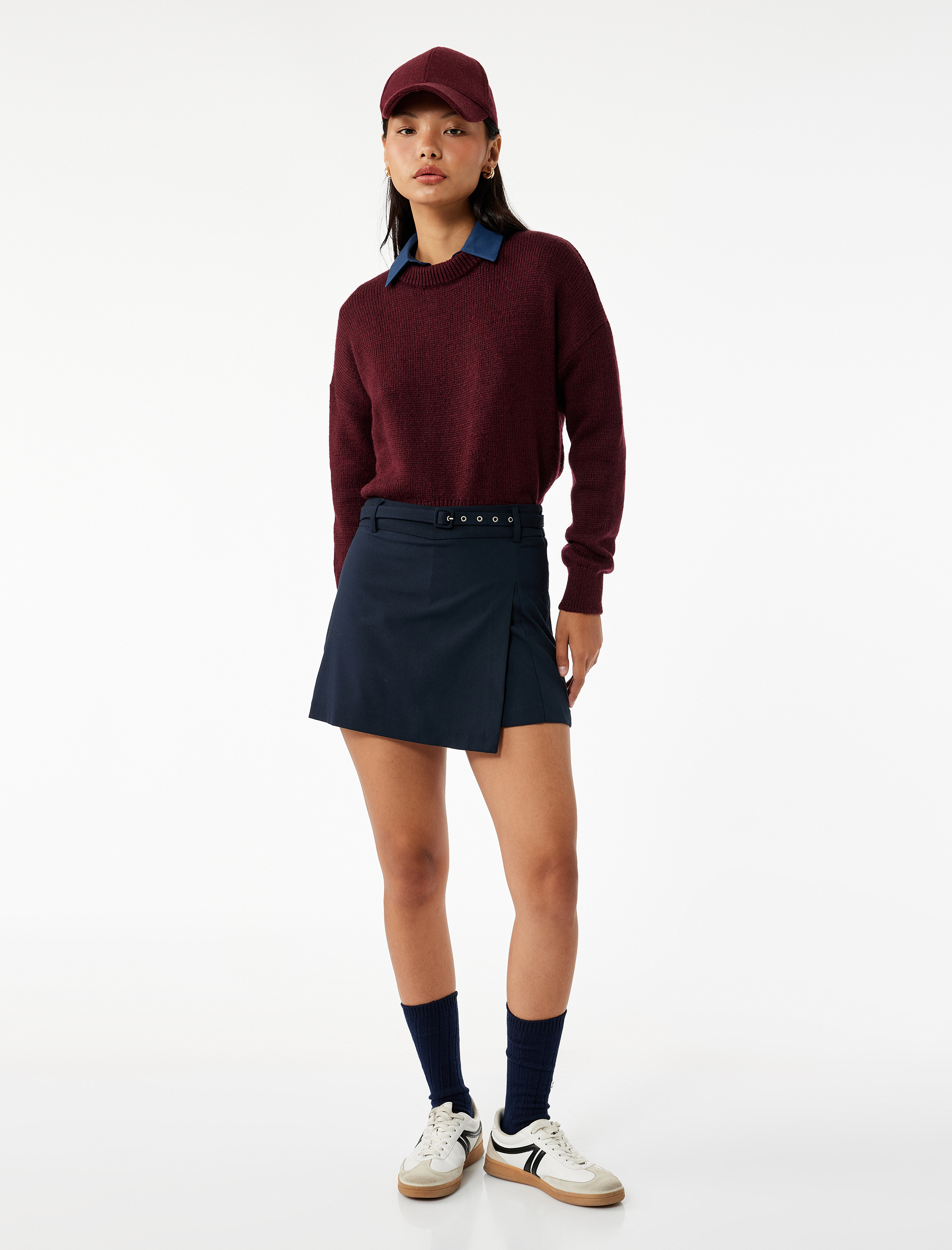   Uzun Kollu Bisiklet Yaka Asimetrik Kesim Triko Kazak