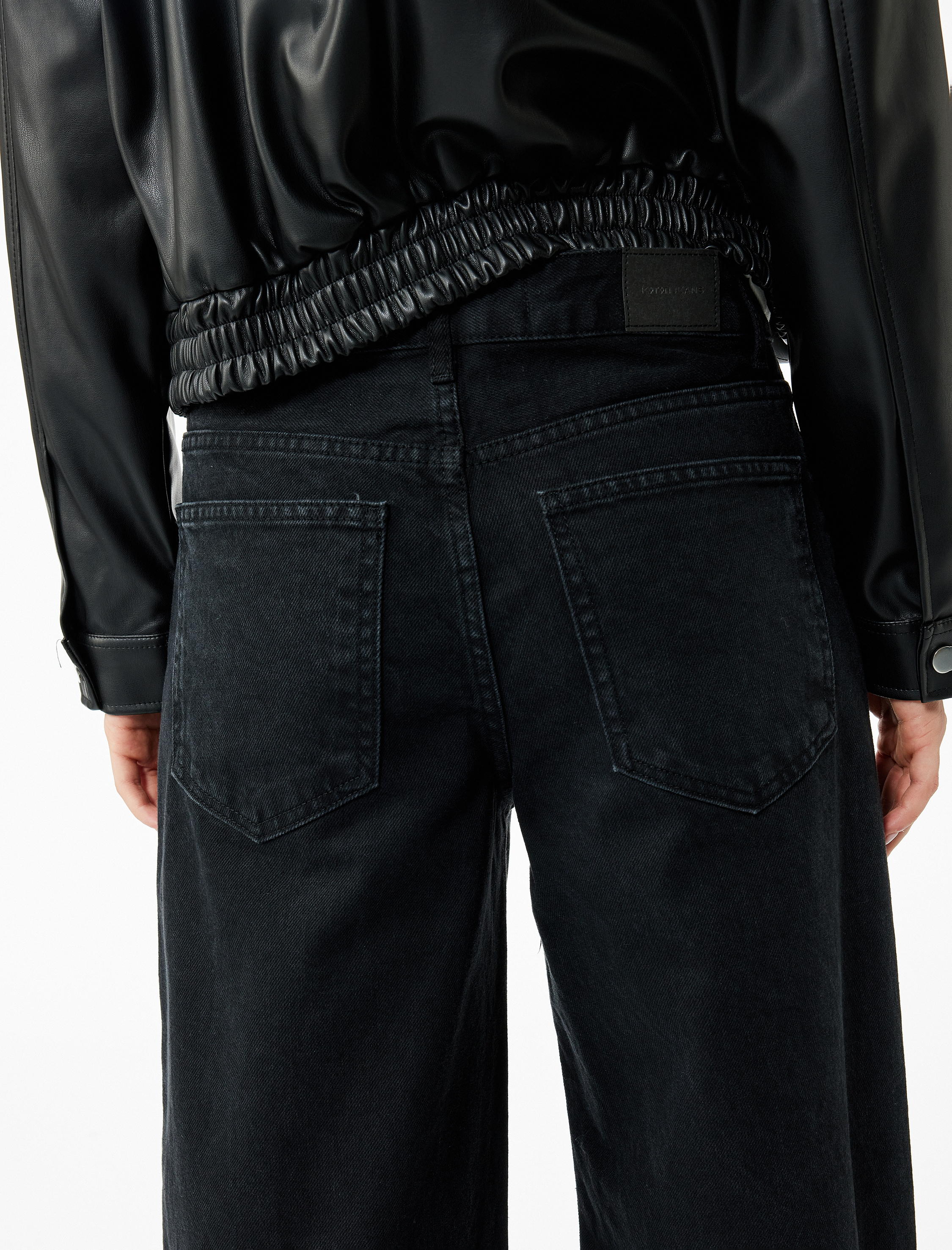   Normal Bel Cepli Düğmeli Pamuklu Rahat Kesim Geniş Paça Jean Pantolon - Loose Straight Fit Jeans