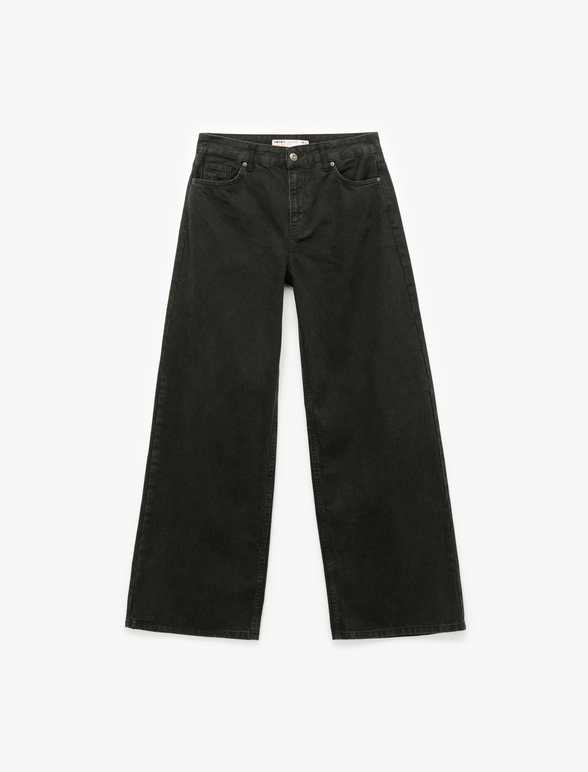   Normal Bel Cepli Düğmeli Pamuklu Rahat Kesim Geniş Paça Jean Pantolon - Loose Straight Fit Jeans