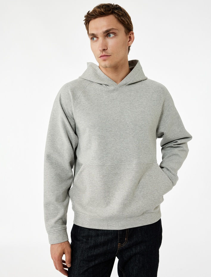  Kanguru Cepli Kapüşonlu Lastik Detaylı Uzun Kollu Hoodie