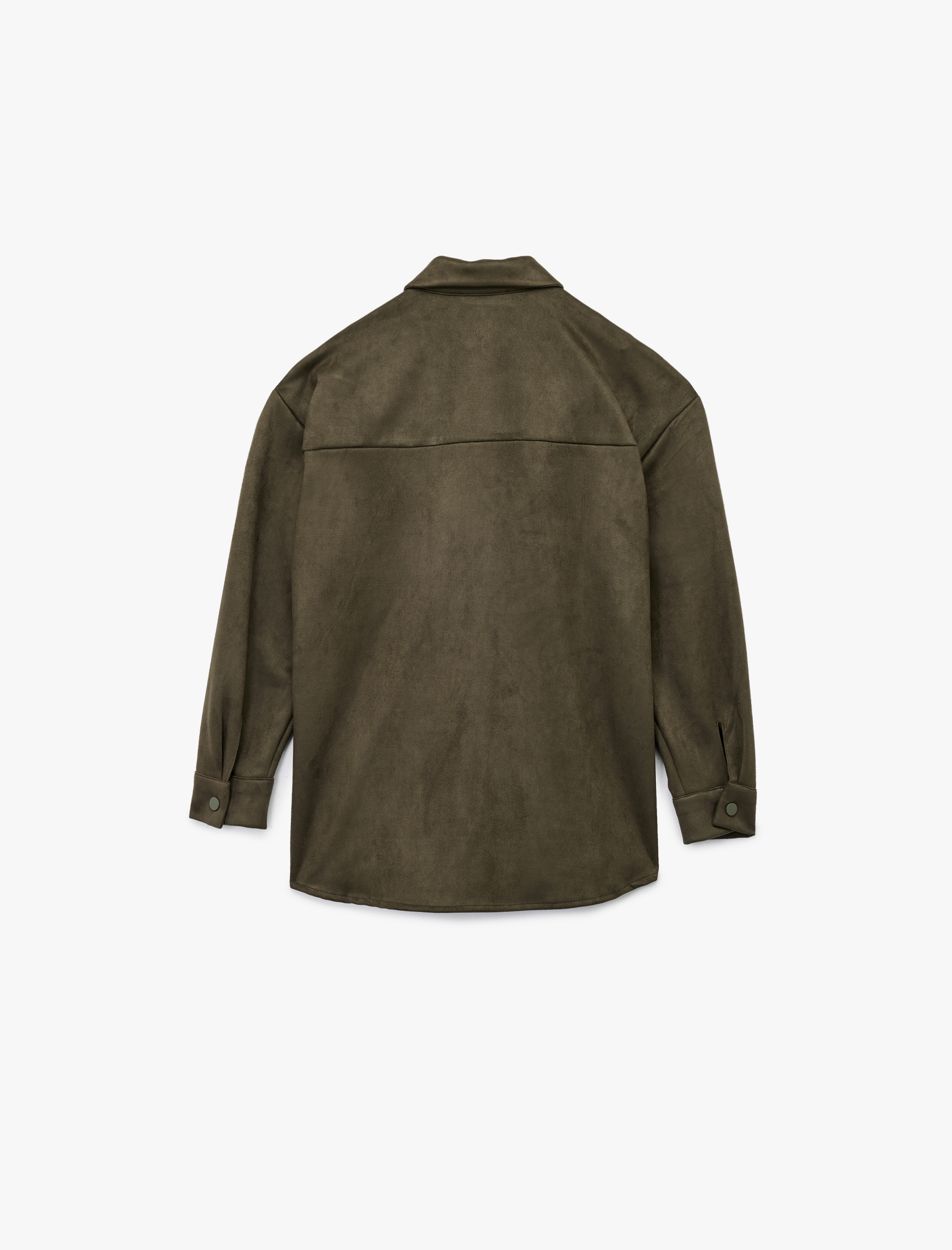   Klasik Yaka Cep Detaylı Oversize Düğmeli Süet Görünümlü Gömlek Ceket