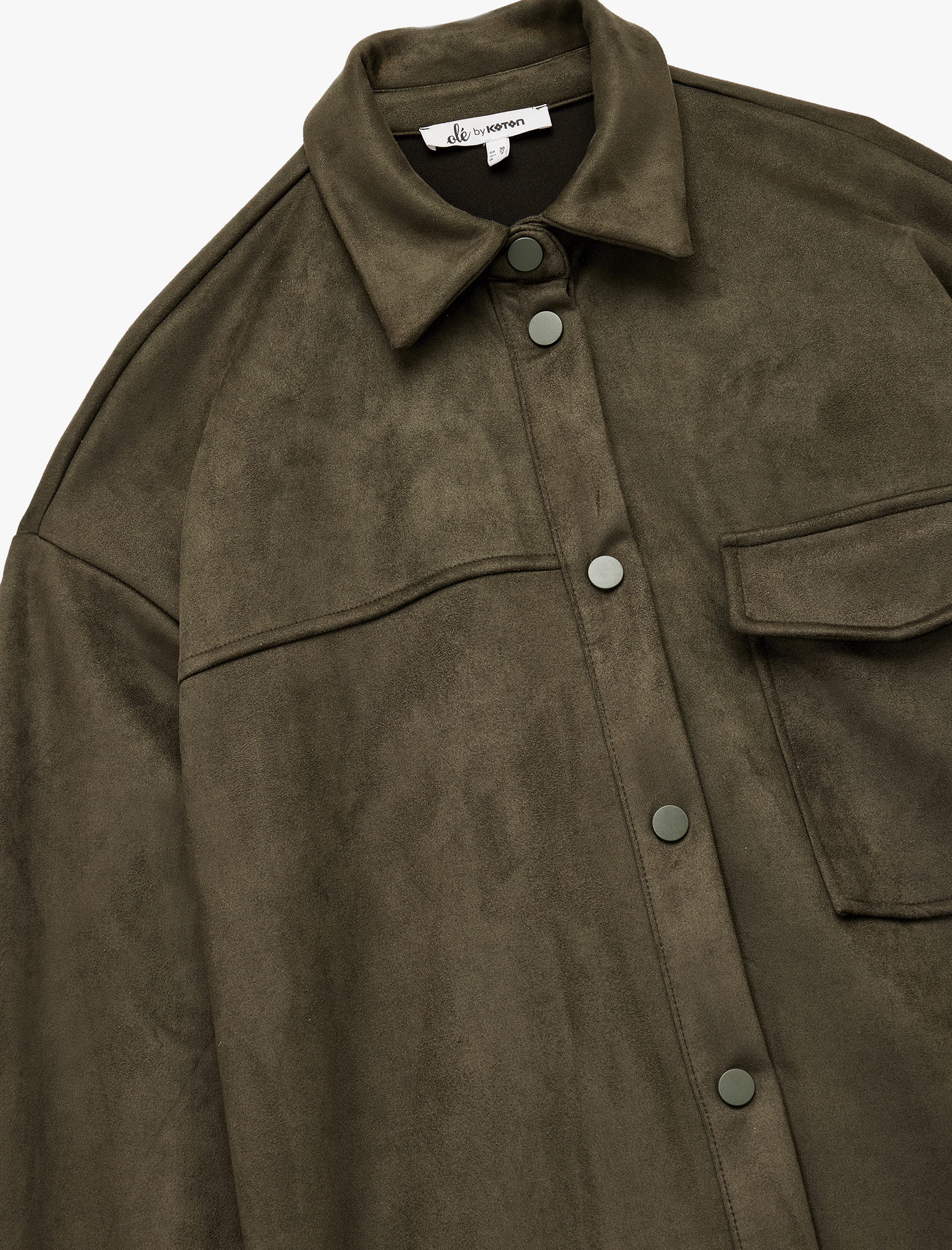   Klasik Yaka Cep Detaylı Oversize Düğmeli Süet Görünümlü Gömlek Ceket