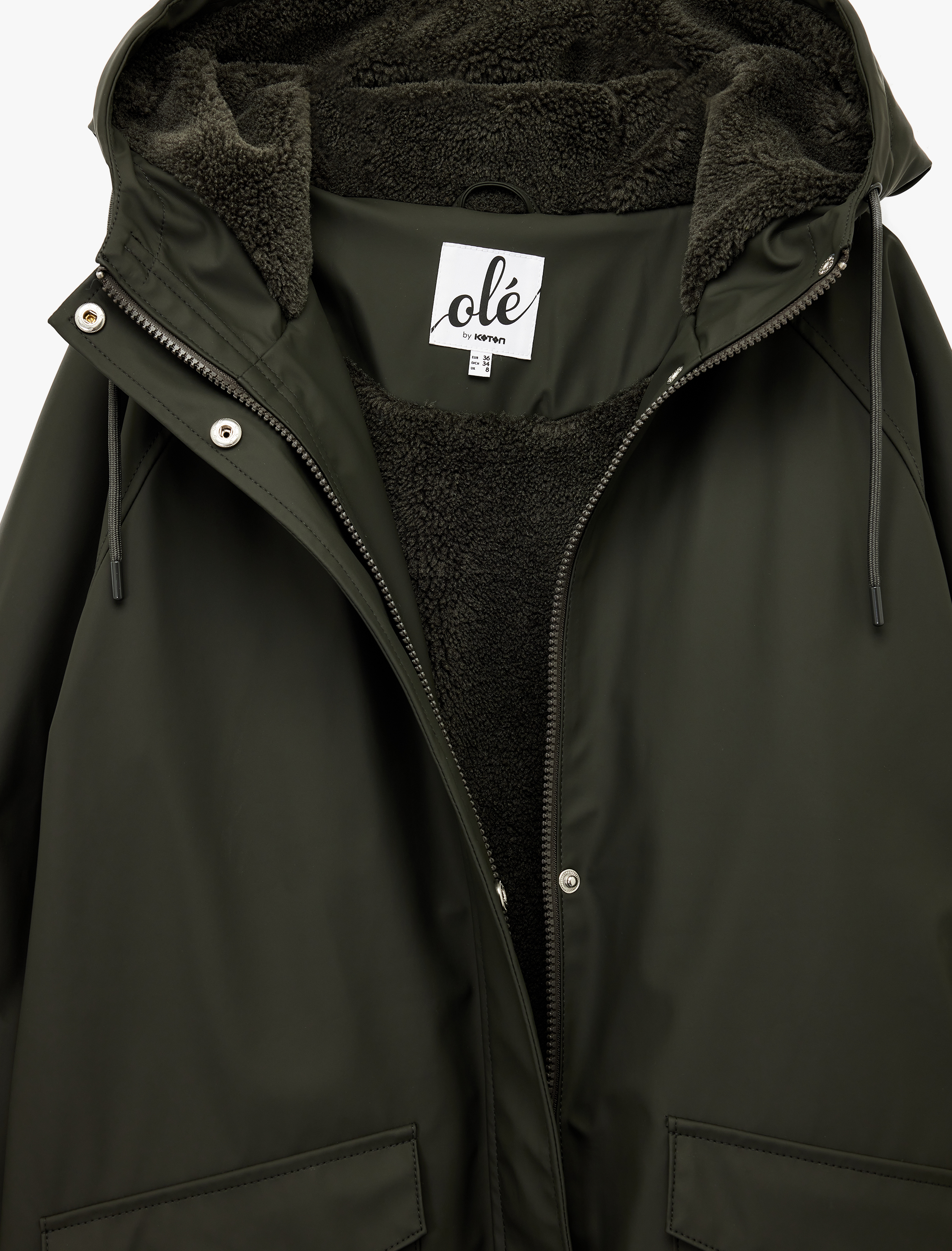   Deri Görünümlü İçi Suni Kürklü Fermuarlı Cepli Su Geçirmez Kapüşonlu Mont