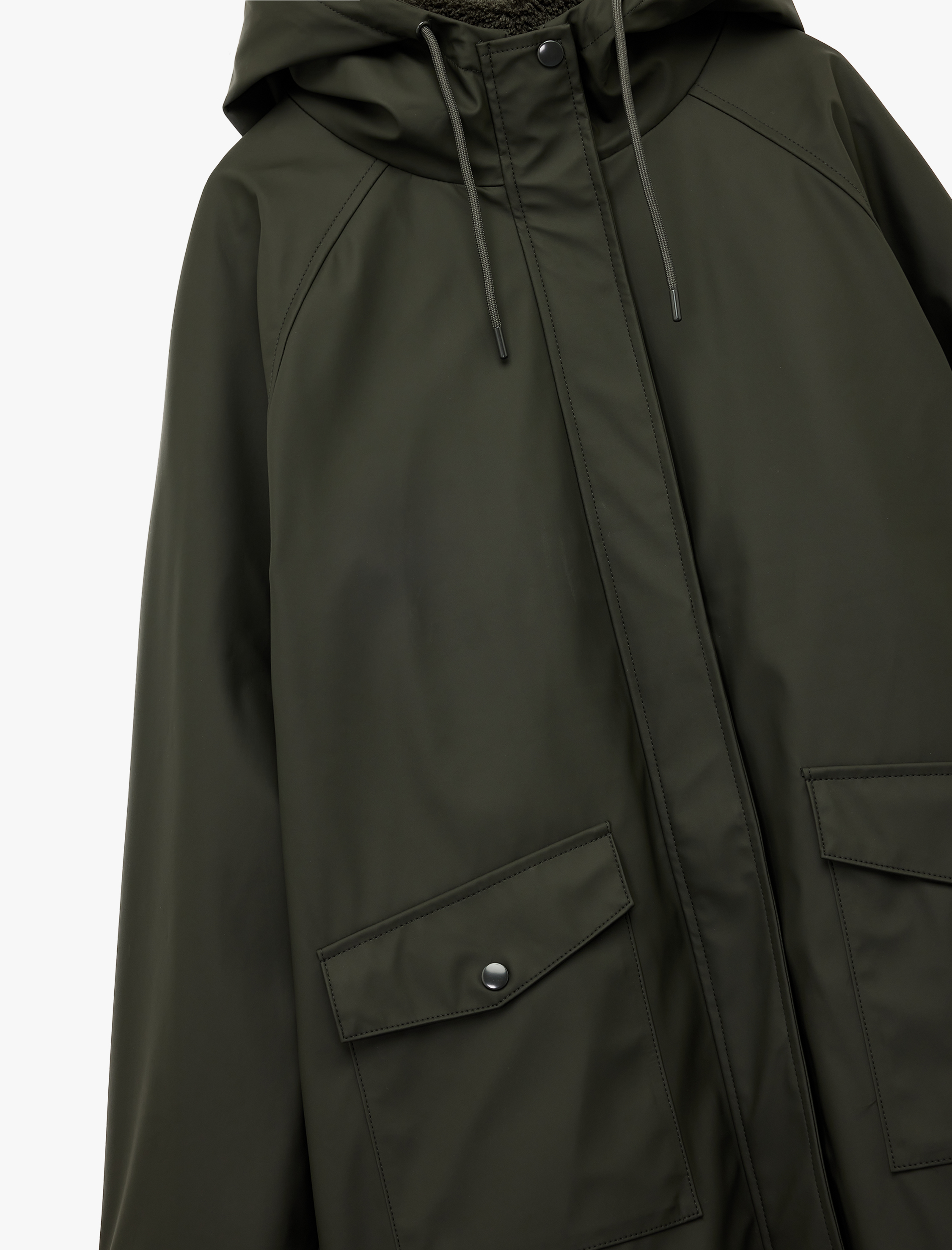   Deri Görünümlü İçi Suni Kürklü Fermuarlı Cepli Su Geçirmez Kapüşonlu Mont