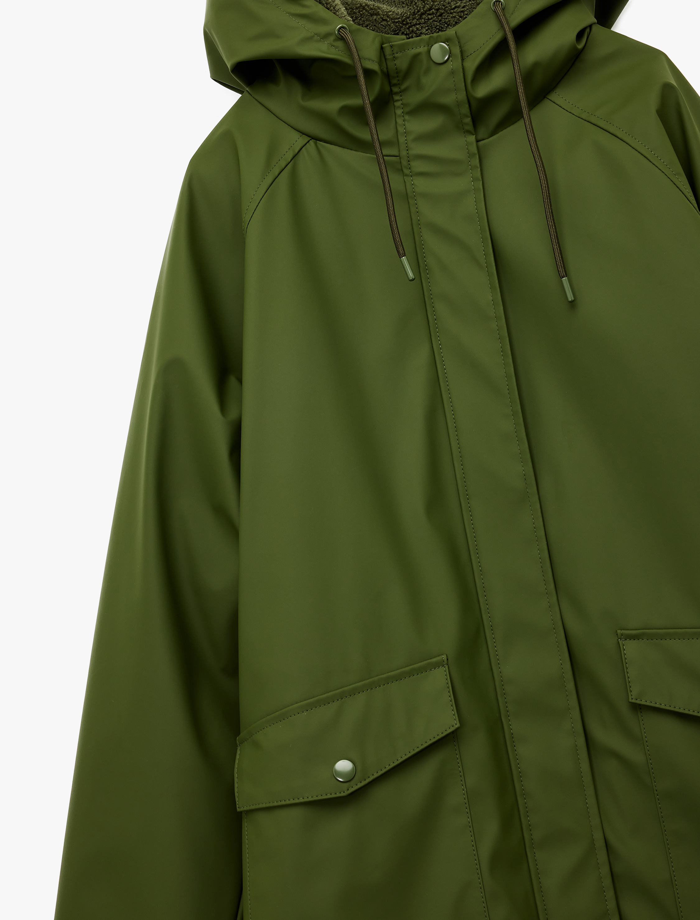   Deri Görünümlü İçi Suni Kürklü Fermuarlı Cepli Su Geçirmez Kapüşonlu Mont