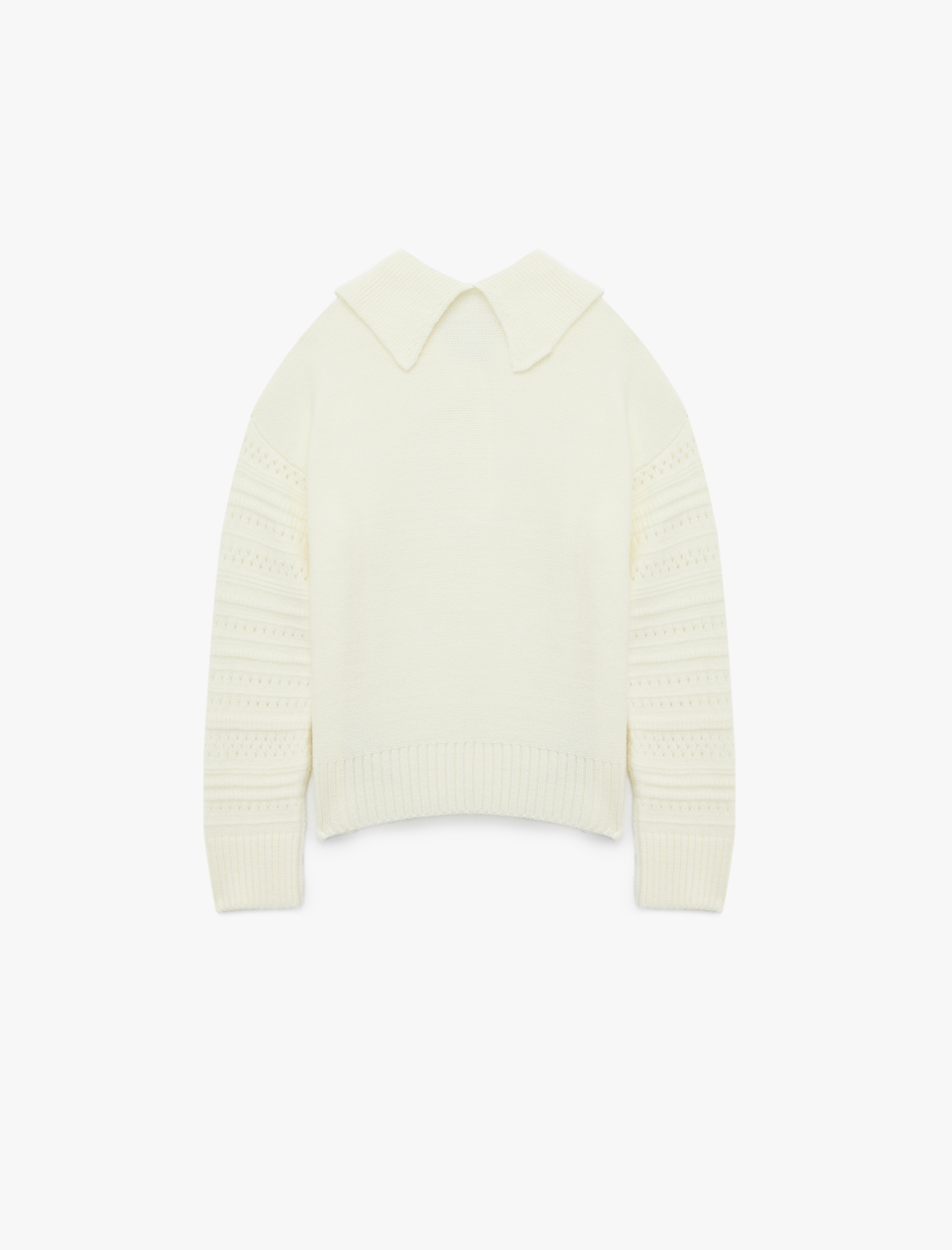   Ajurlu Uzun Kollu Taşlı Düğmeli Polo Yaka Triko Kazak