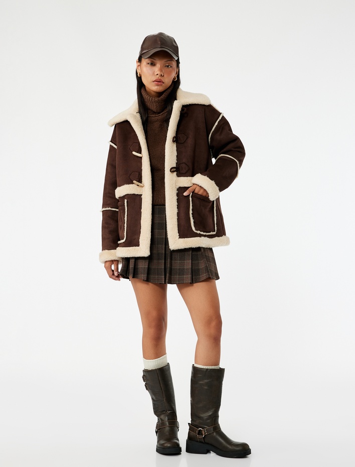  Bonded Kaban Süet Görünümlü Cep Detaylı Düğmeli İçi Suni Kürklü