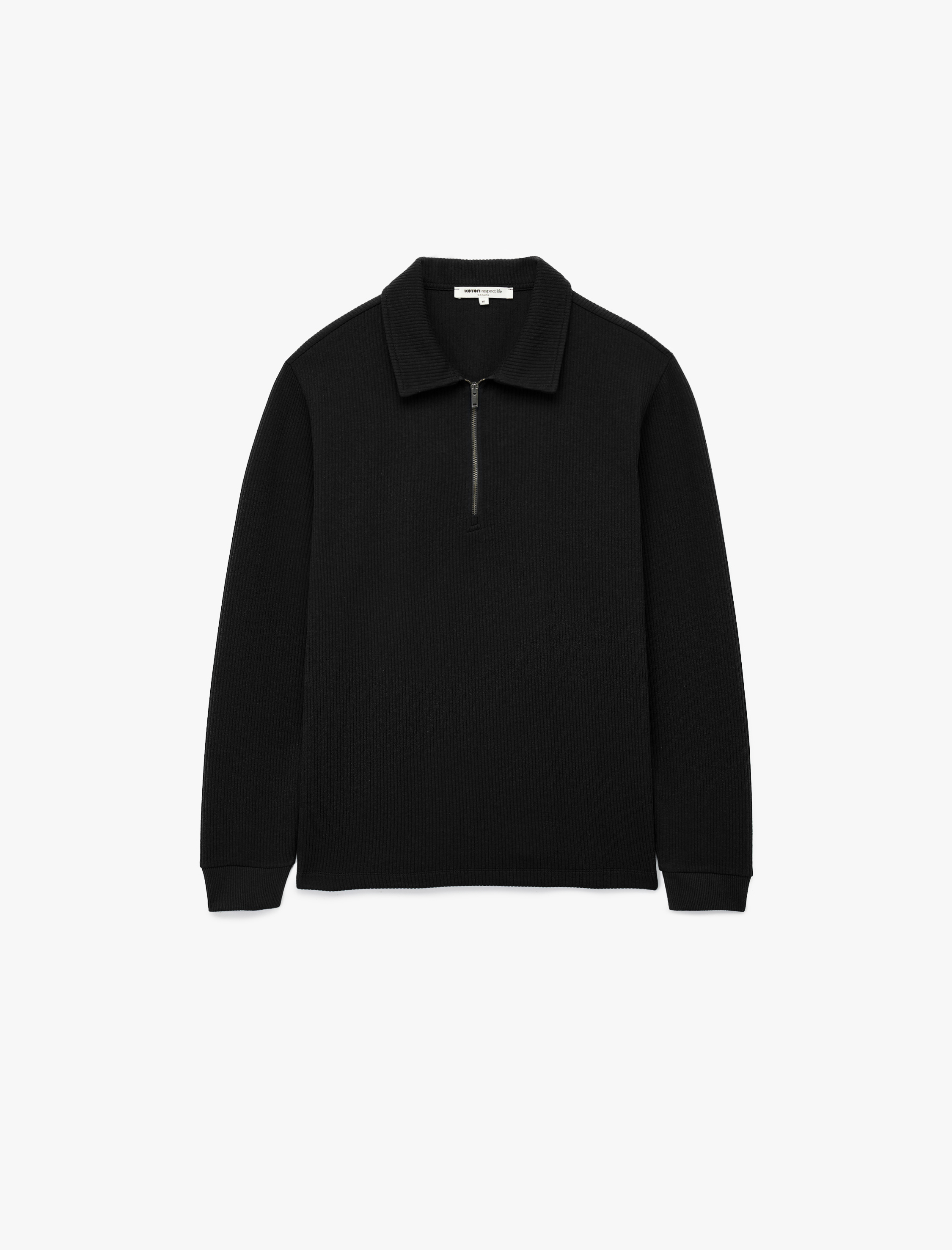   Uzun Kollu Basic Dokulu Yarım Fermuarlı Polo Yaka Sweatshirt