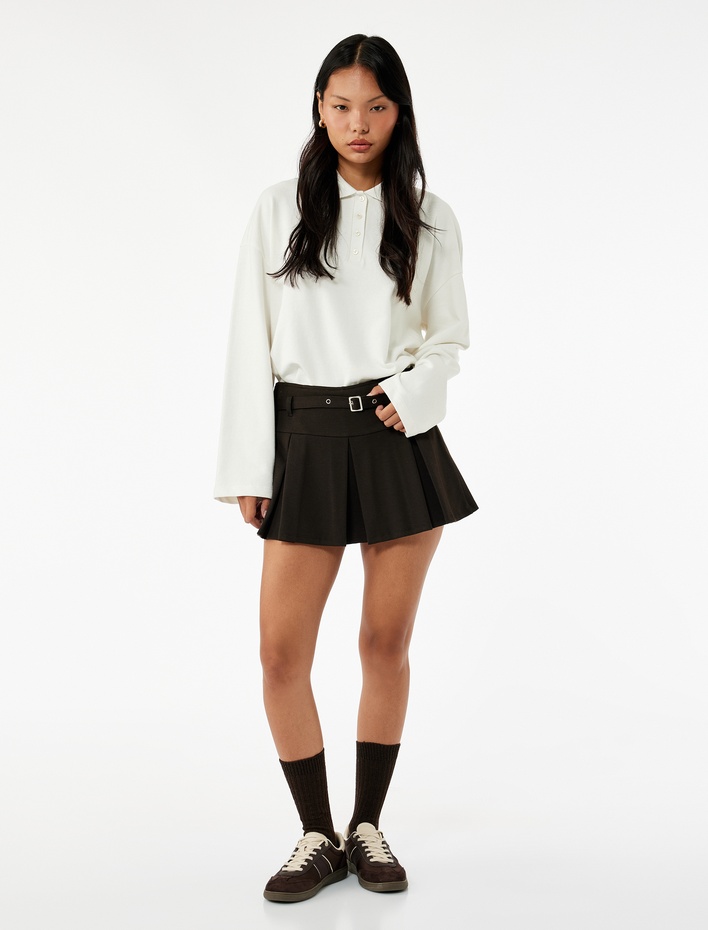  Rahat Kalıp Uzun Kollu Düğmeli Polo Yaka Tişört