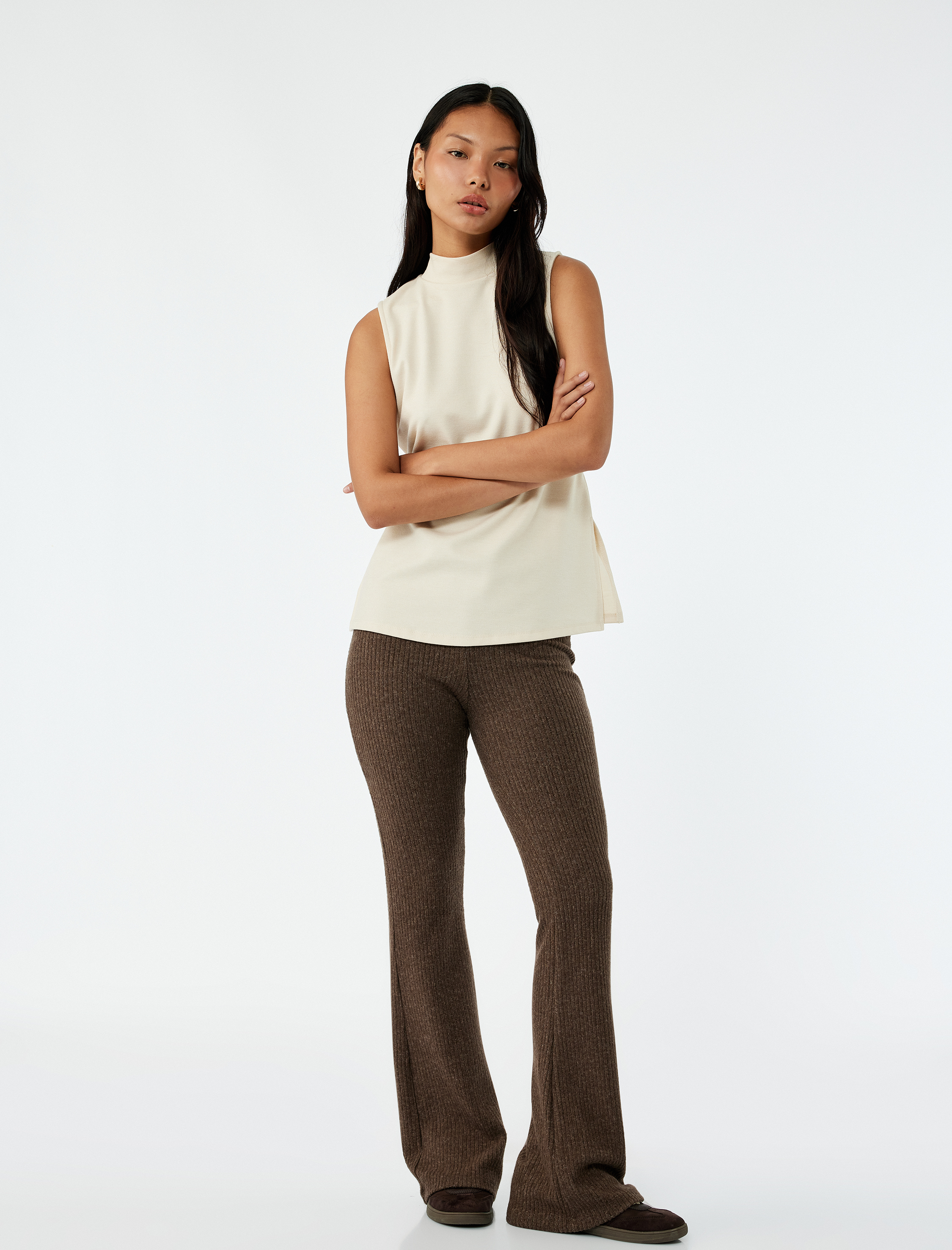   Kaşkorse Kumaş Viskon Karışımlı İspanyol Paça Yüksek Bel Pantolon