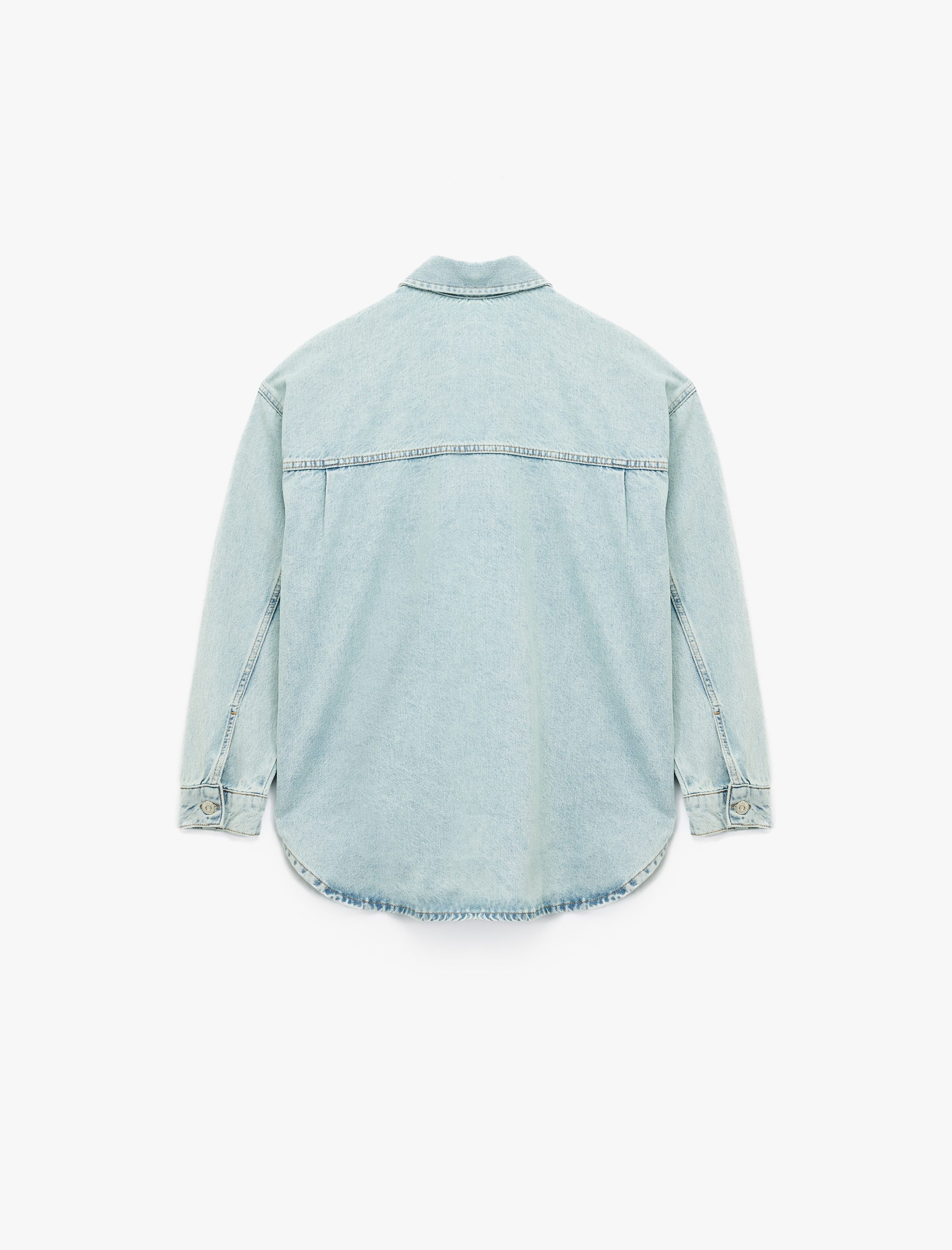   Pamuklu Düğmeli Rahat Kalıp Klasik Yaka Cep Detaylı Denim Gömlek