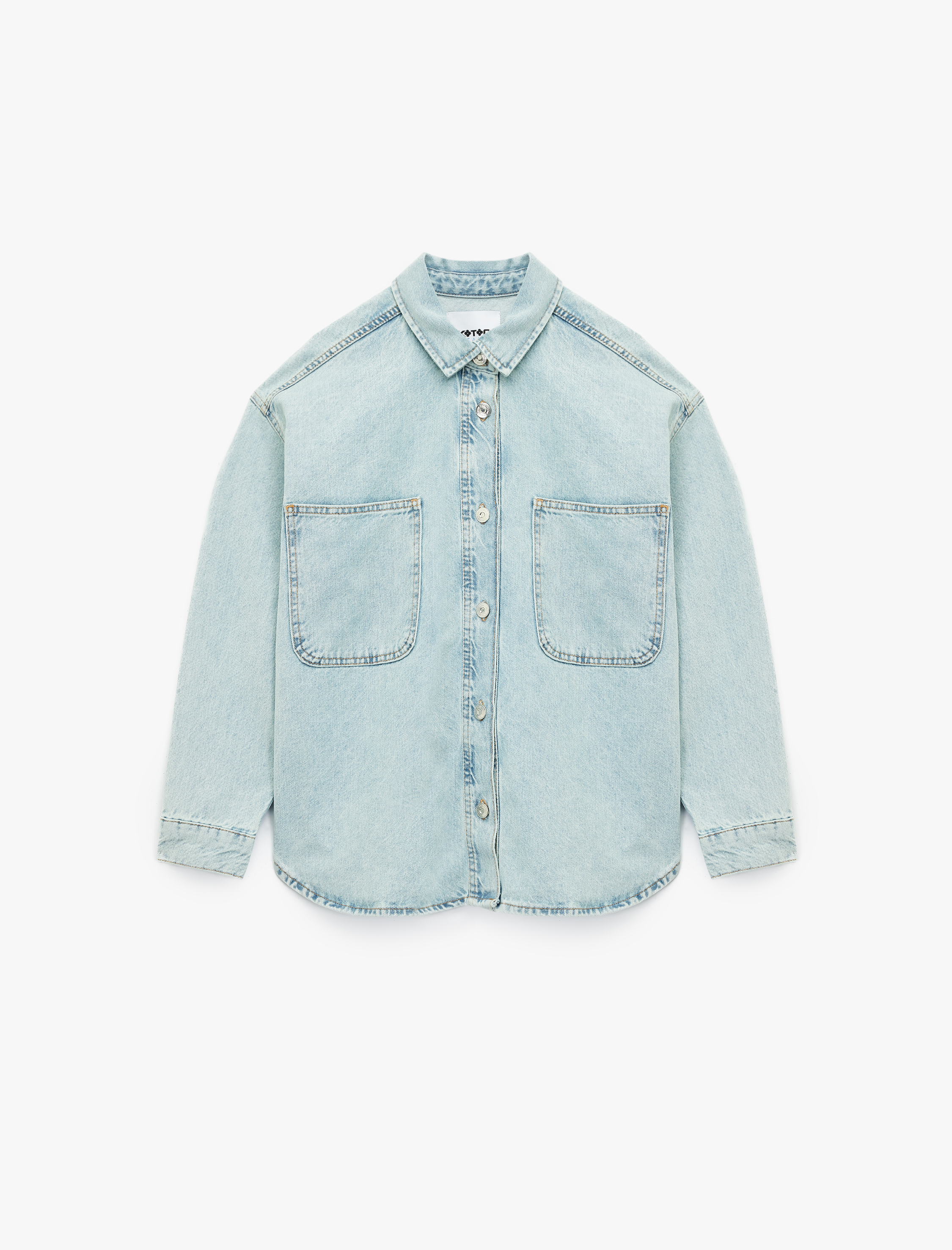   Pamuklu Düğmeli Rahat Kalıp Klasik Yaka Cep Detaylı Denim Gömlek