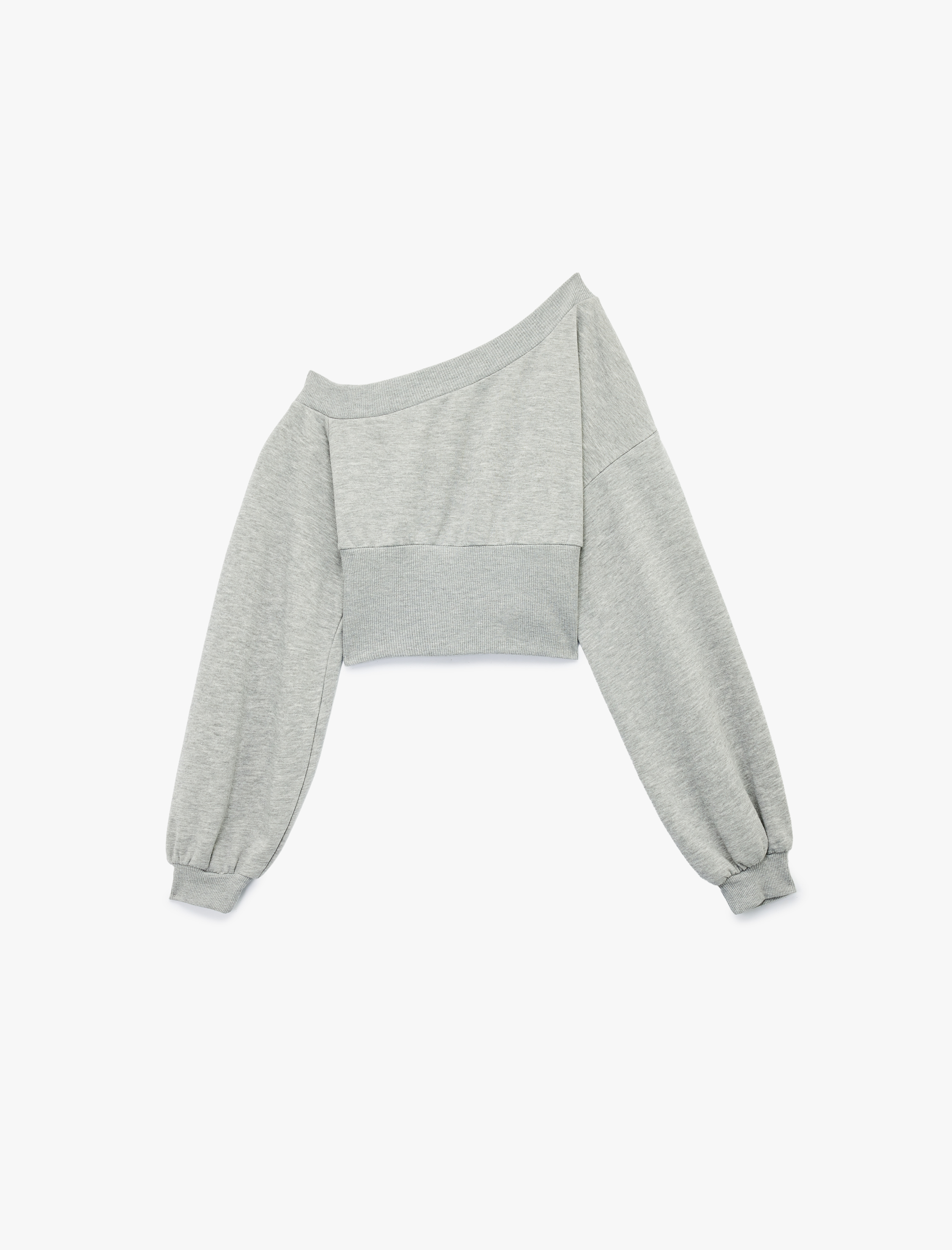   Asimetrik Yaka Omzu Açık Korse Detaylı Uzun Kollu Crop Sweatshirt