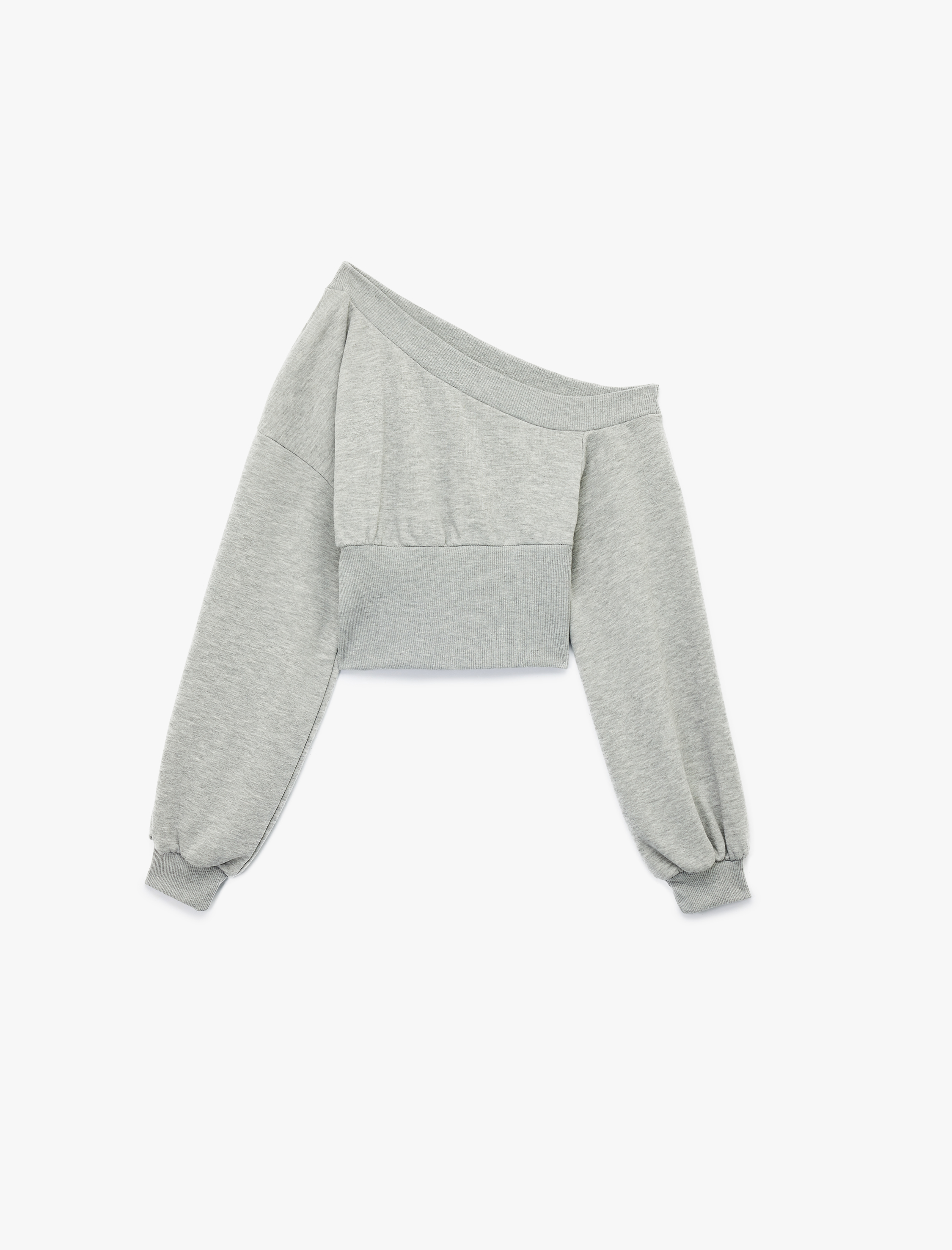   Asimetrik Yaka Omzu Açık Korse Detaylı Uzun Kollu Crop Sweatshirt