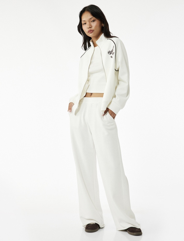  Şardonlu Uzun Kollu Dik Yaka Baskılı Fermuarlı Sweatshirt