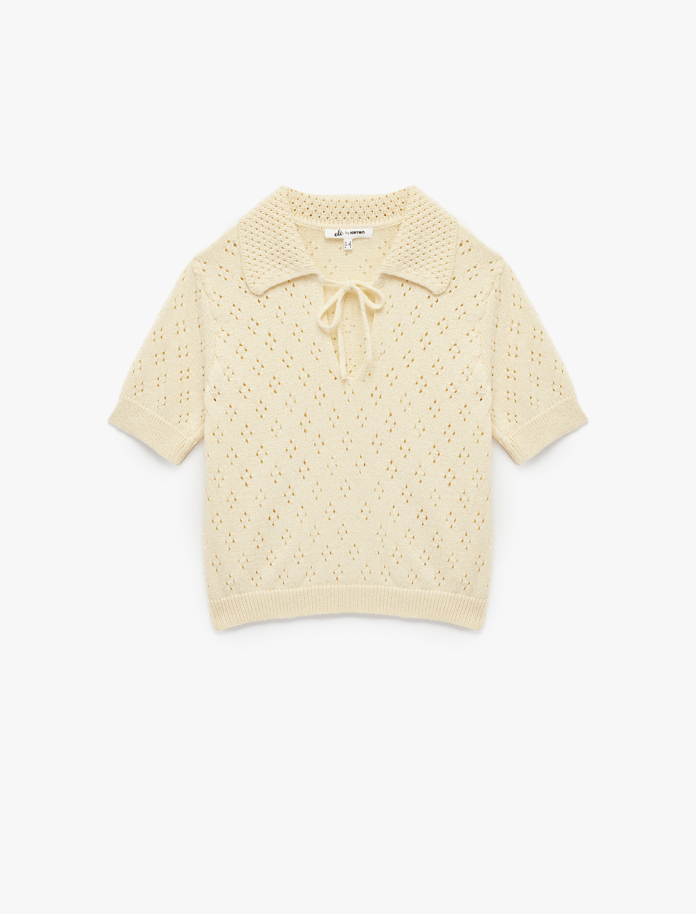   Ajurlu Bebe Yaka Fiyonklu Kısa Kollu Triko Kazak