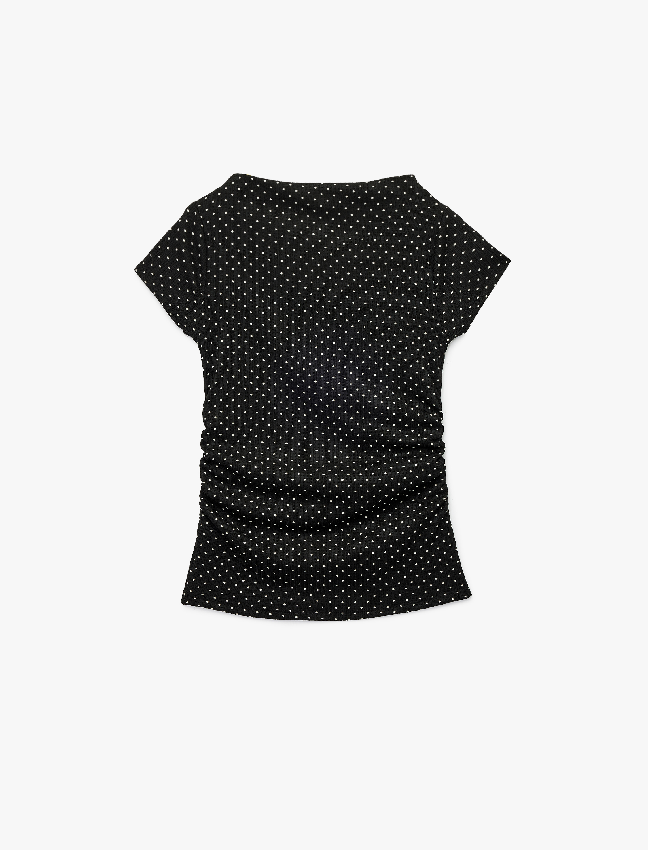   Puantiyeli Dik Yaka Kısa Kollu Slim Fit Bürümcük Drapeli Tişört