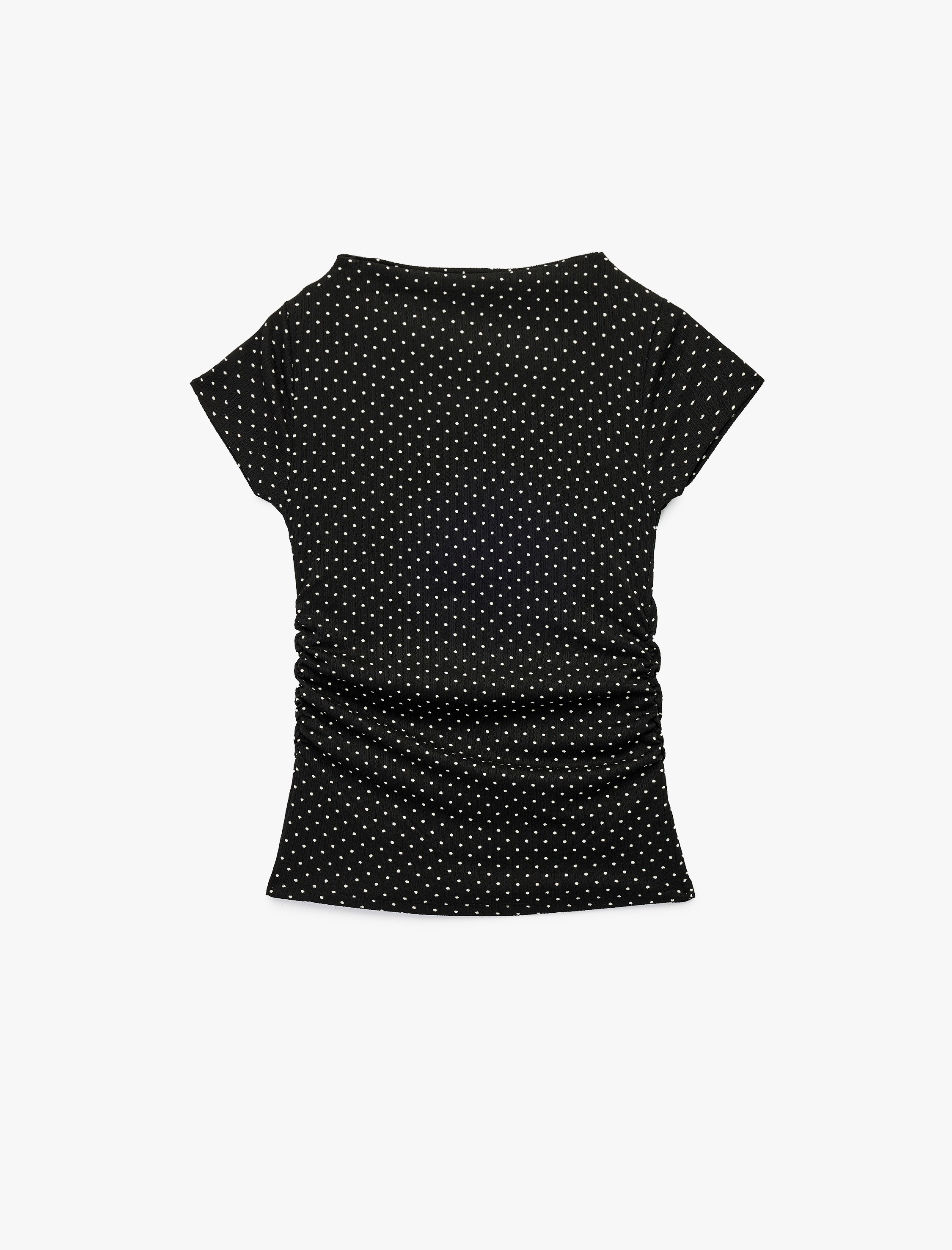   Puantiyeli Dik Yaka Kısa Kollu Slim Fit Bürümcük Drapeli Tişört