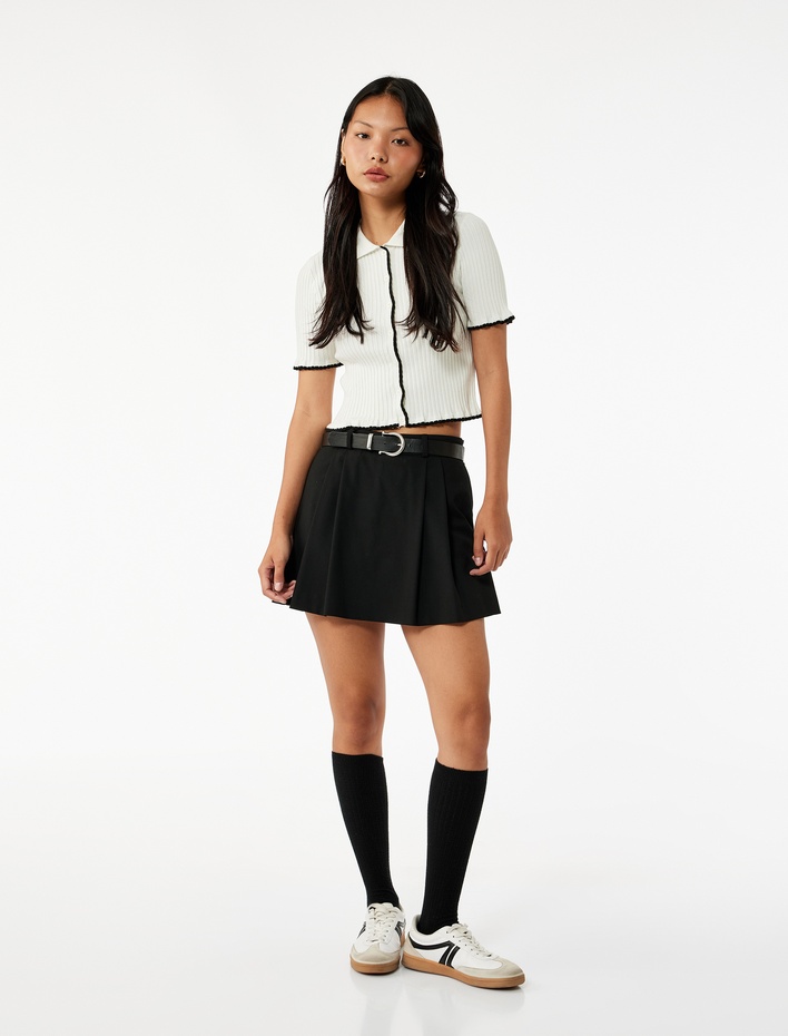  Düğmeli Dikiş Detaylı Kısa Kollu Polo Yaka Kazak