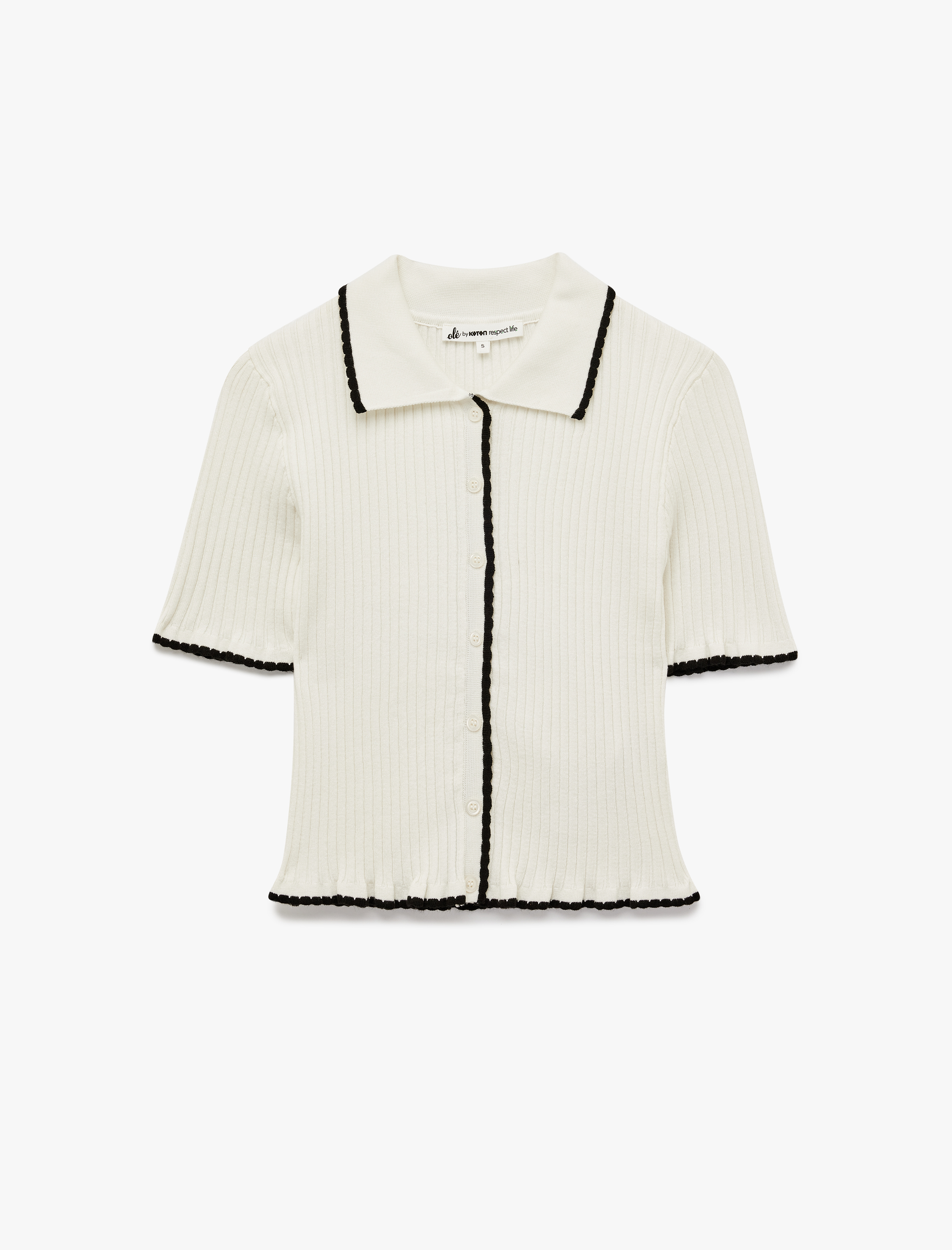   Düğmeli Dikiş Detaylı Kısa Kollu Polo Yaka Kazak