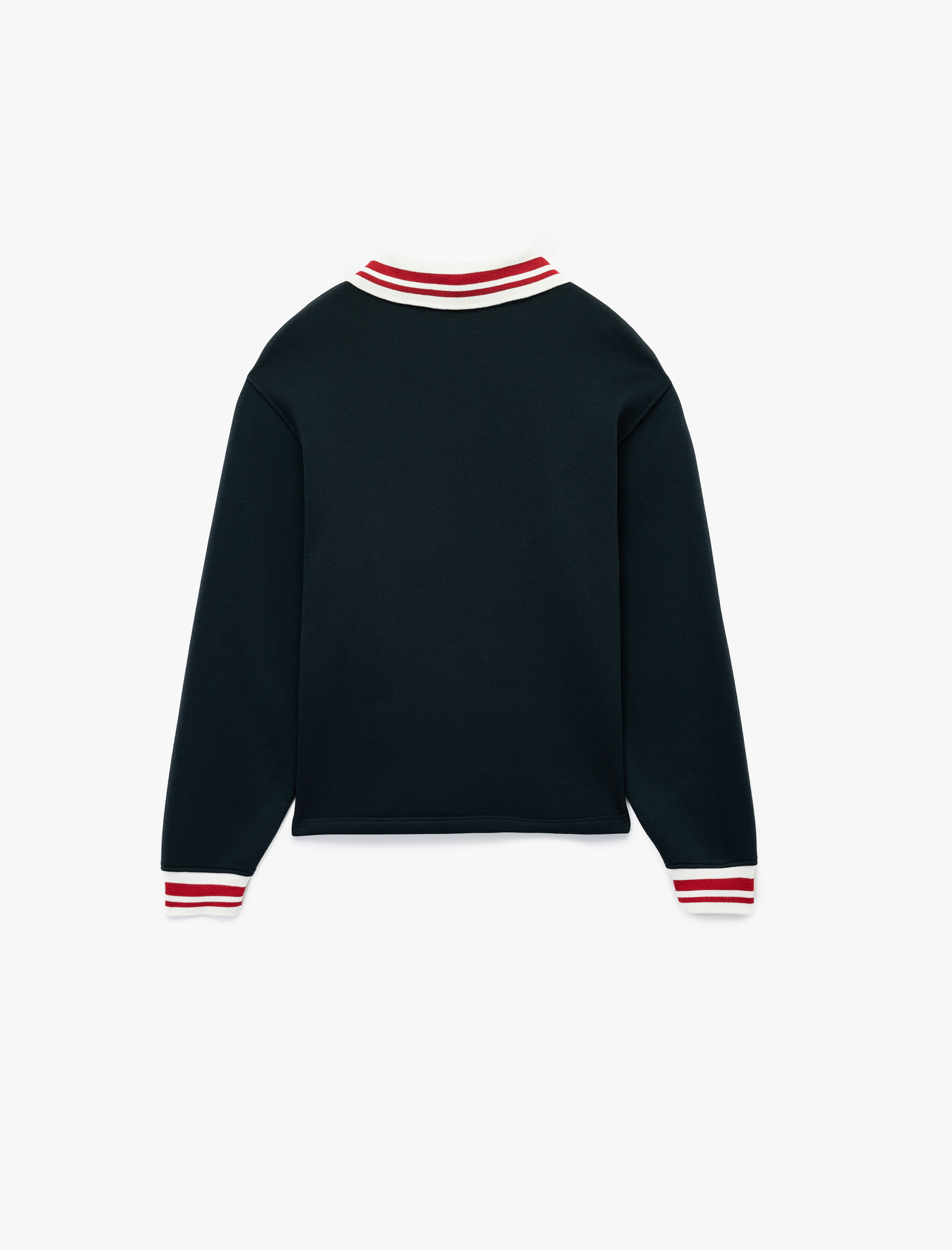   Nakış Detaylı Uzun Kollu Şardonlu Polo Yaka Oversize Sweatshirt