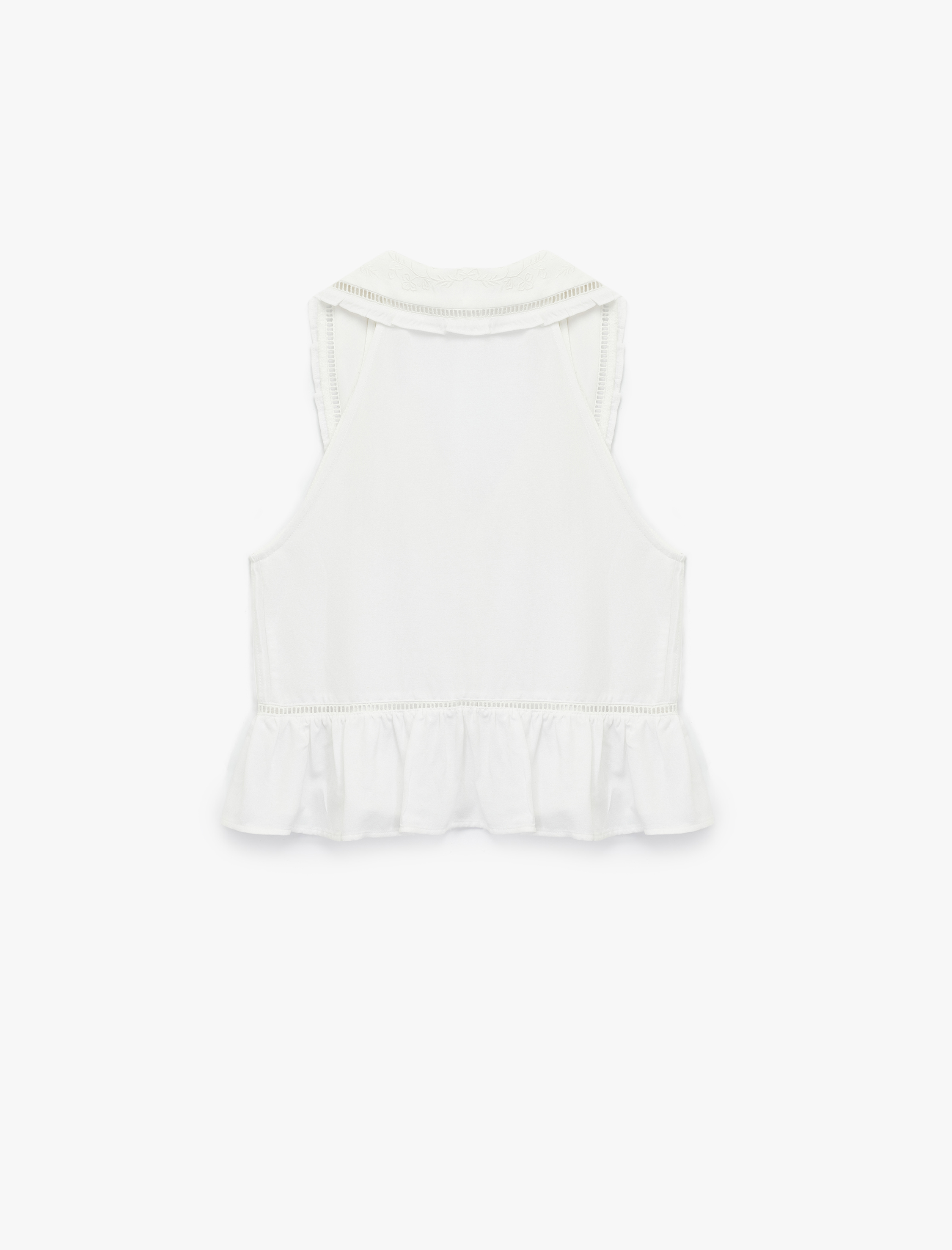   Nakış Detaylı Düğmeli Kolsuz Bebe Yaka Viskon Bluz