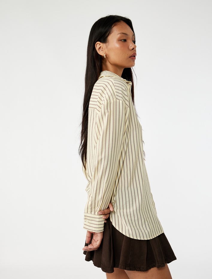  Düğmeli Uzun Kollu Klasik Yaka Oversize Viskon Gömlek