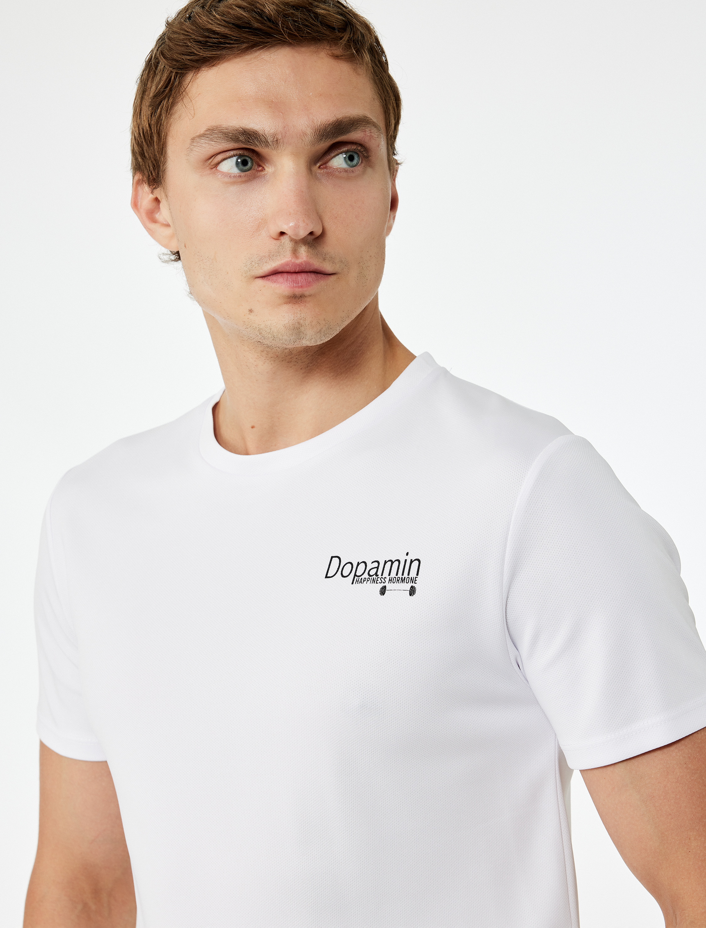   Kısa Kollu Bisiklet Yaka Baskılı Spor Tişört