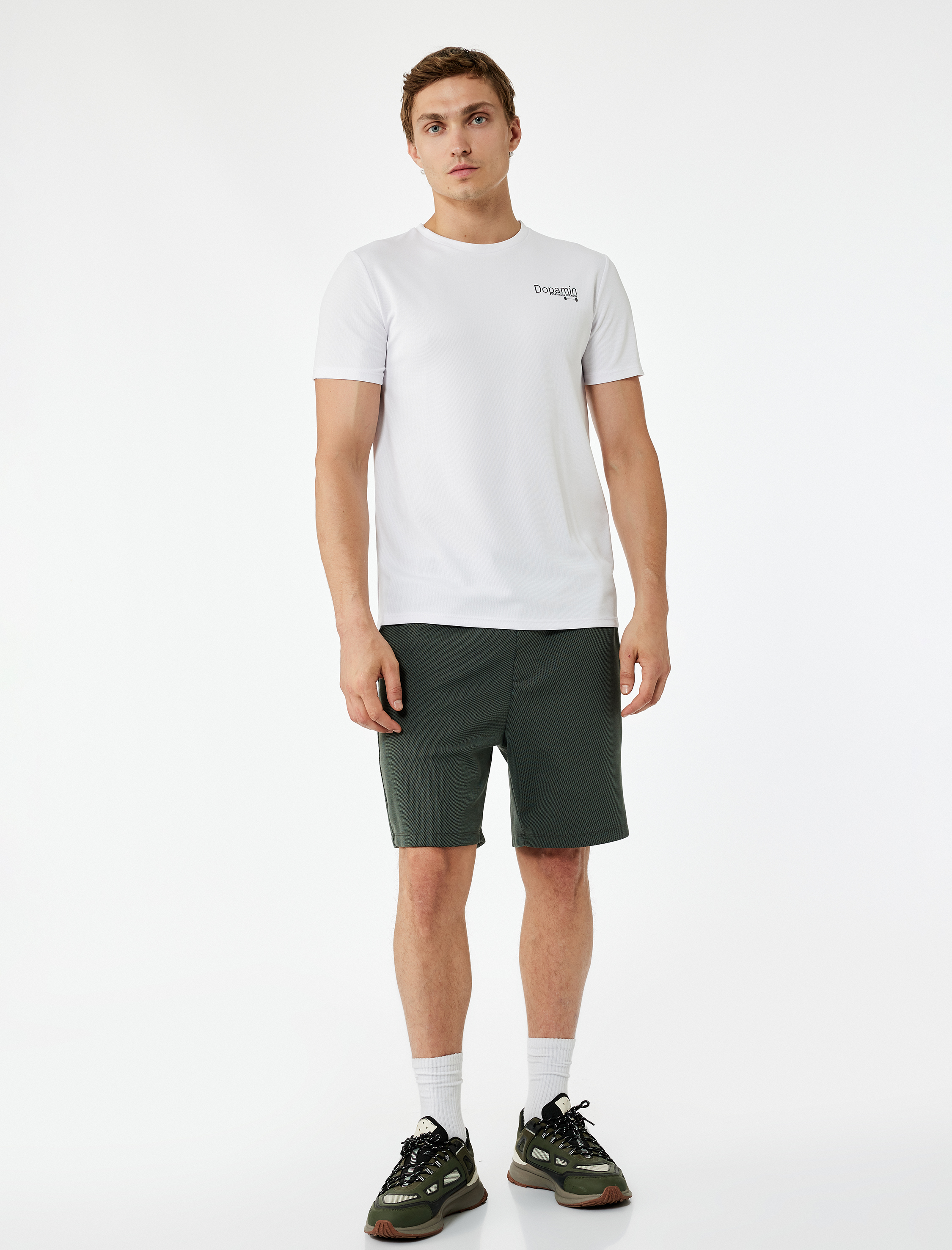   Kısa Kollu Bisiklet Yaka Baskılı Spor Tişört