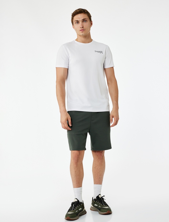  Kısa Kollu Bisiklet Yaka Baskılı Spor Tişört