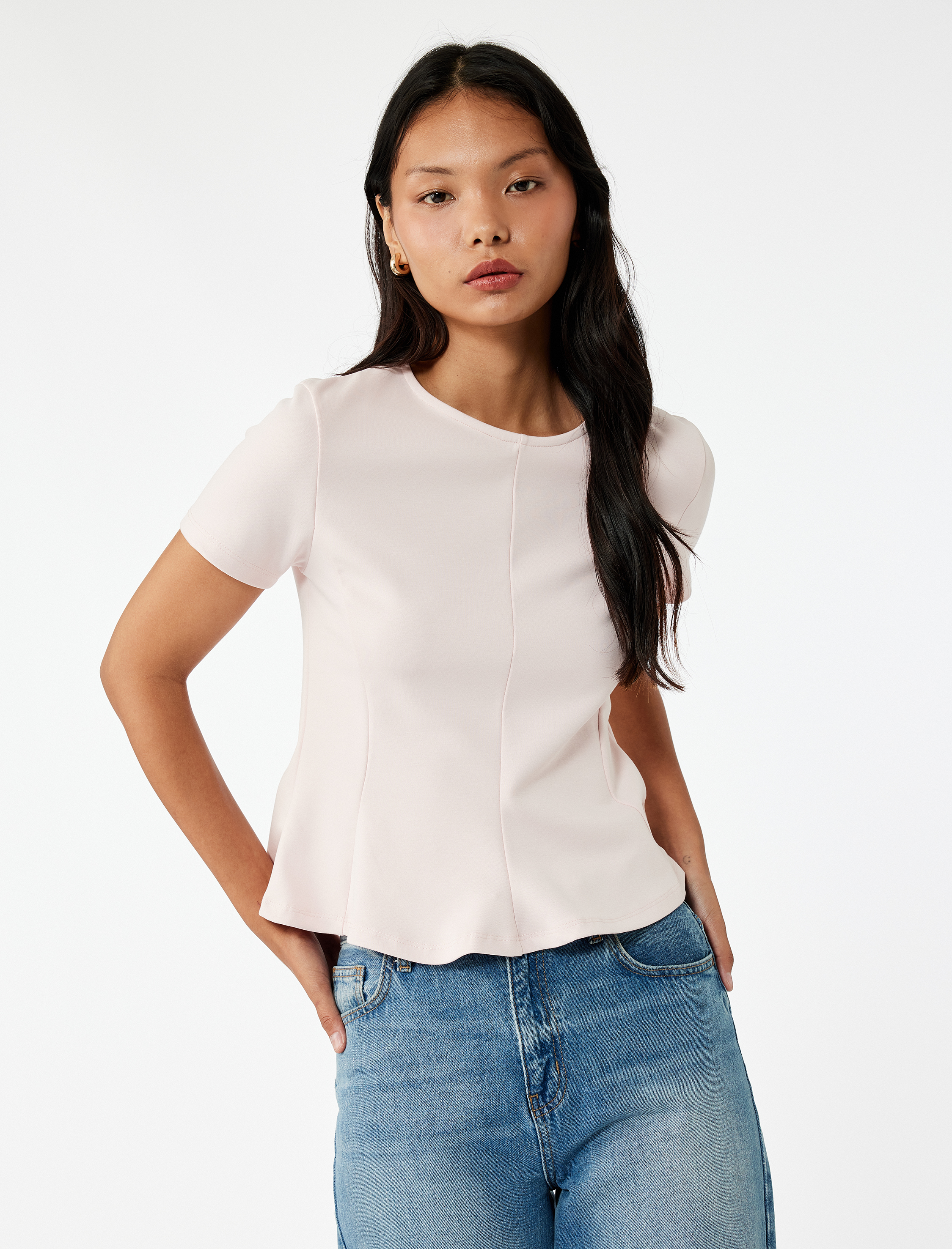 Kısa Kollu Bisiklet Yaka Volanlı Bluz