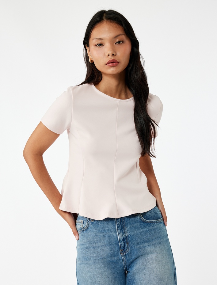  Kısa Kollu Bisiklet Yaka Volanlı Bluz