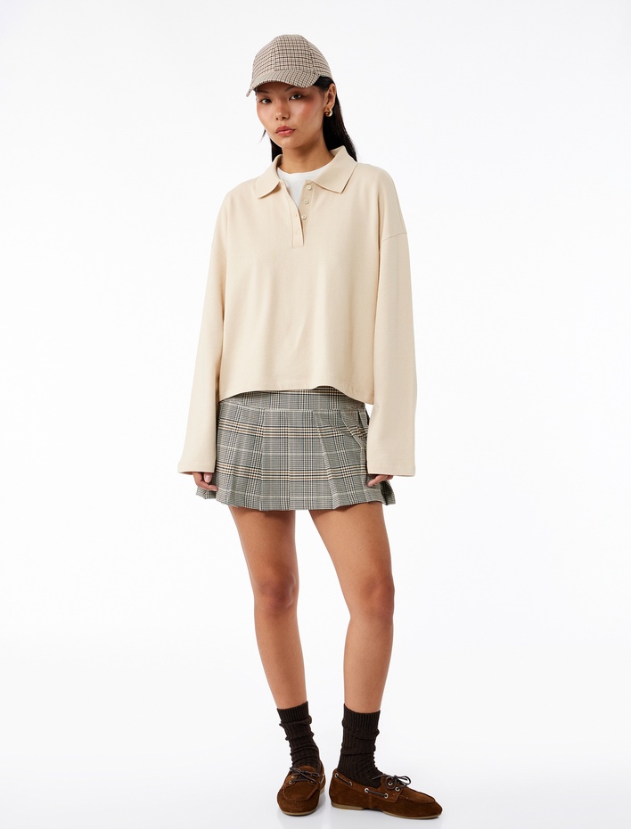  Rahat Kalıp Uzun Kollu Düğmeli Polo Yaka Tişört