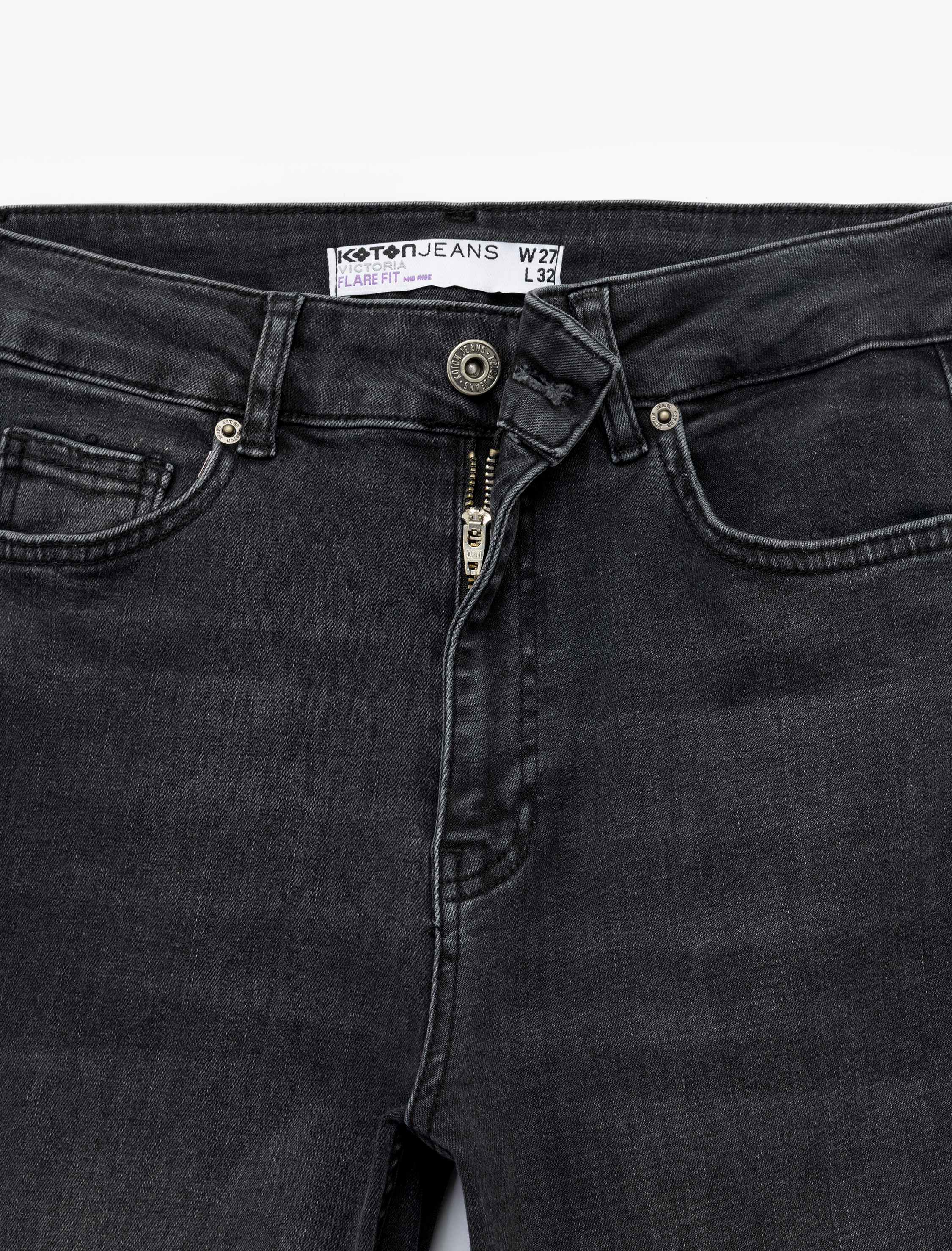   Dar Kesim Düğmeli Pamuklu İspanyol Paça Jean Pantolon - Flare Jeans