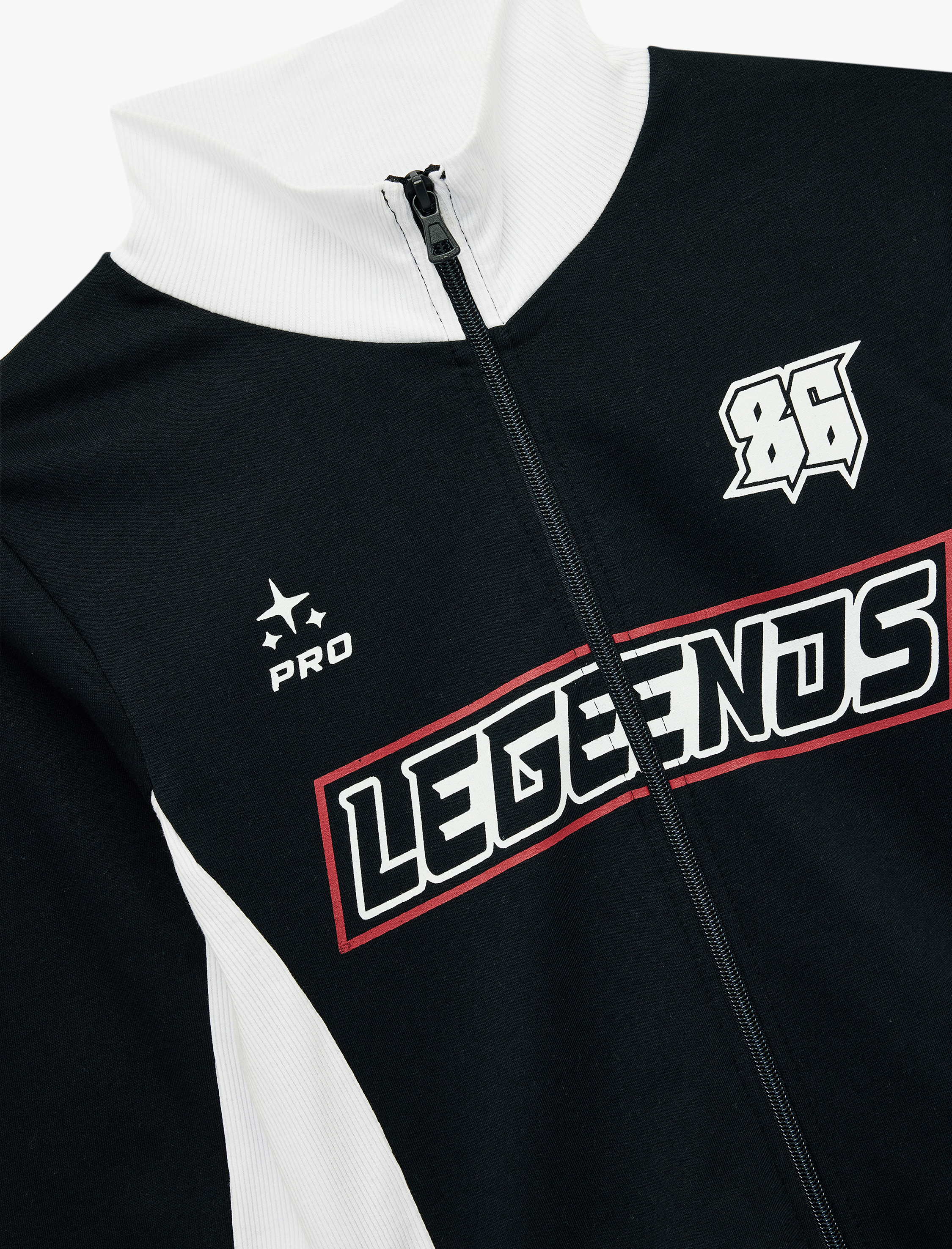 Dik Yaka Baskılı Renk Bloklu Slim Fit Fermuarlı Uzun Kollu Tişört