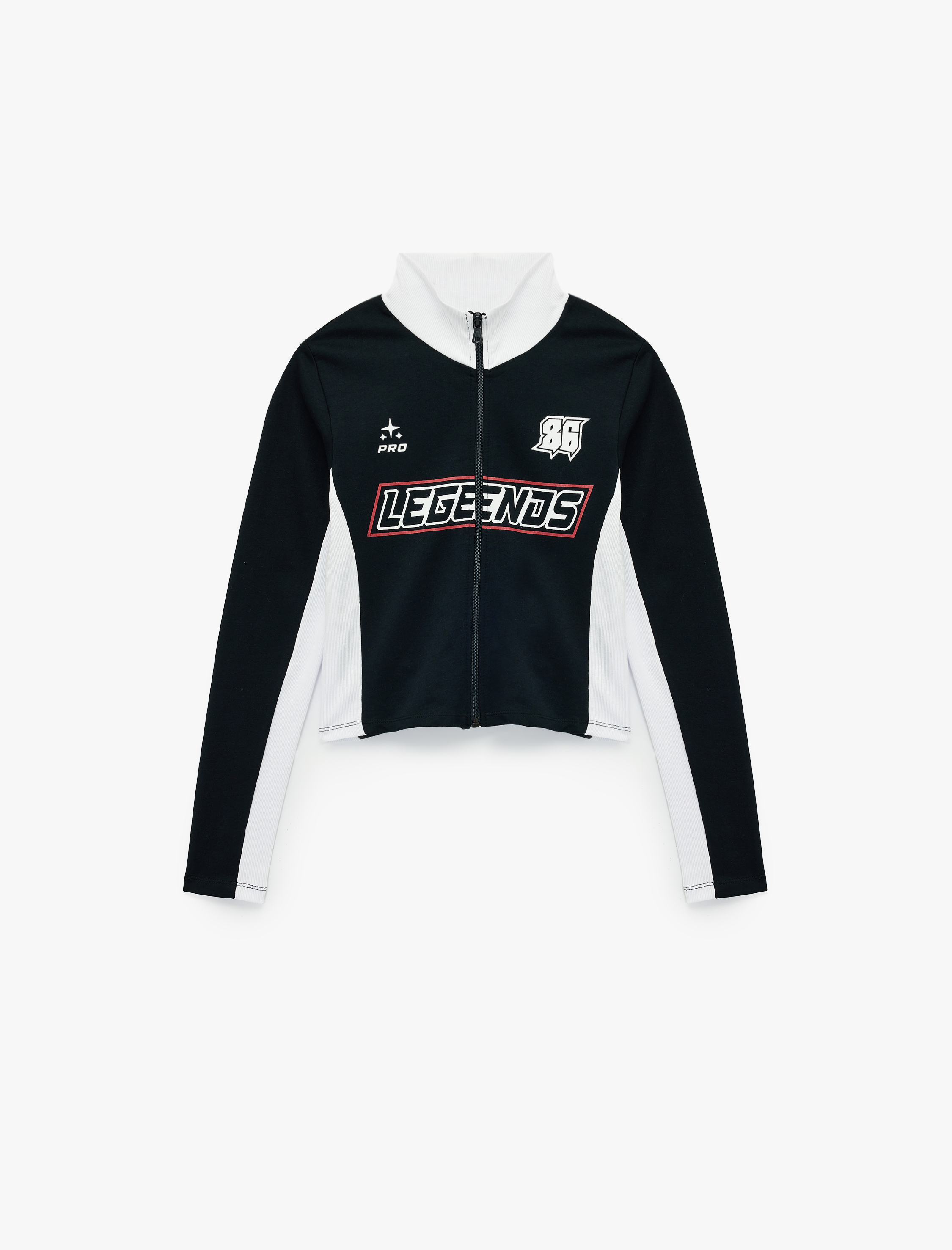 Dik Yaka Baskılı Renk Bloklu Slim Fit Fermuarlı Uzun Kollu Tişört