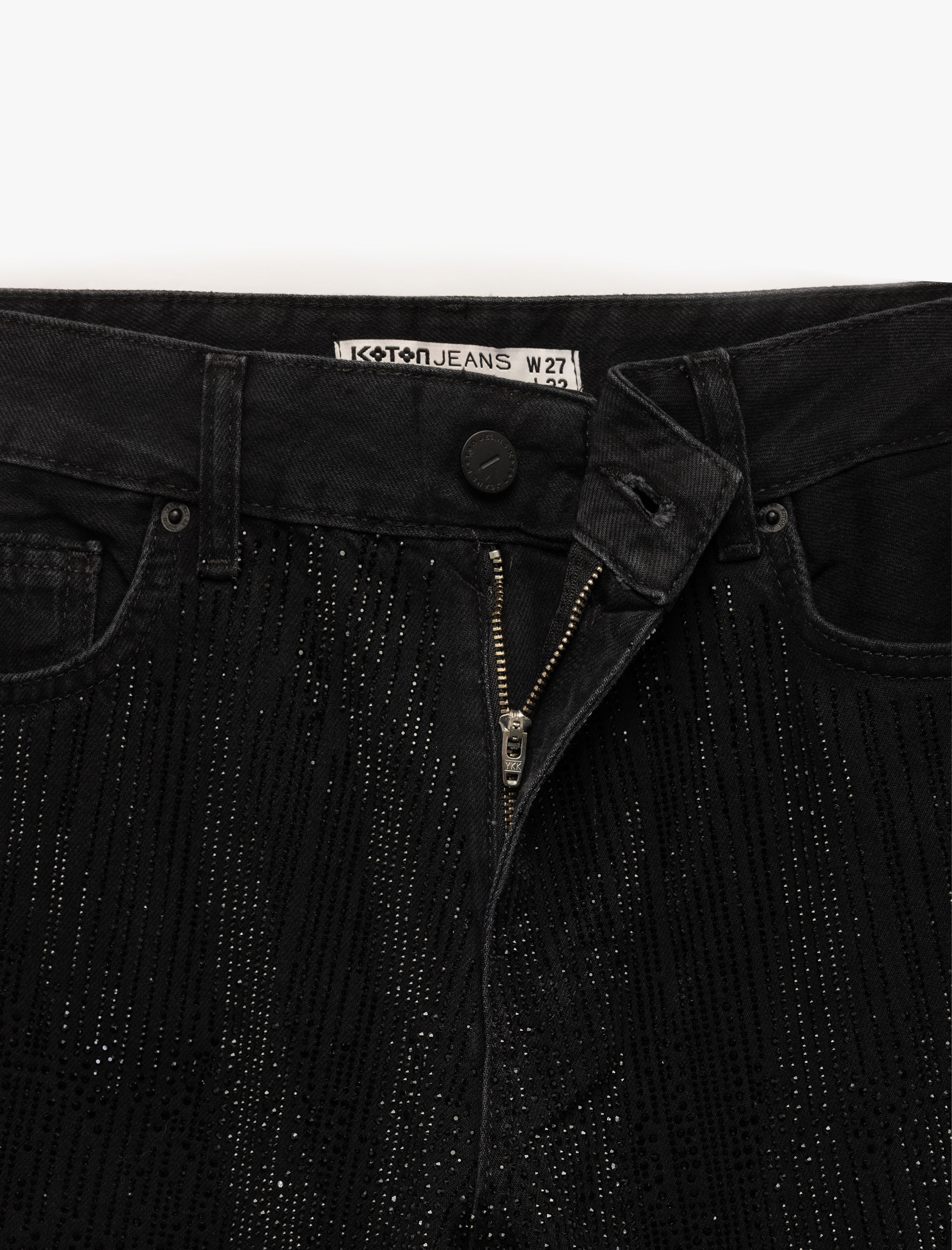   Yüksek Bel Taş Detaylı Düz Paça Jean Pantolon - Straight Fit Jean