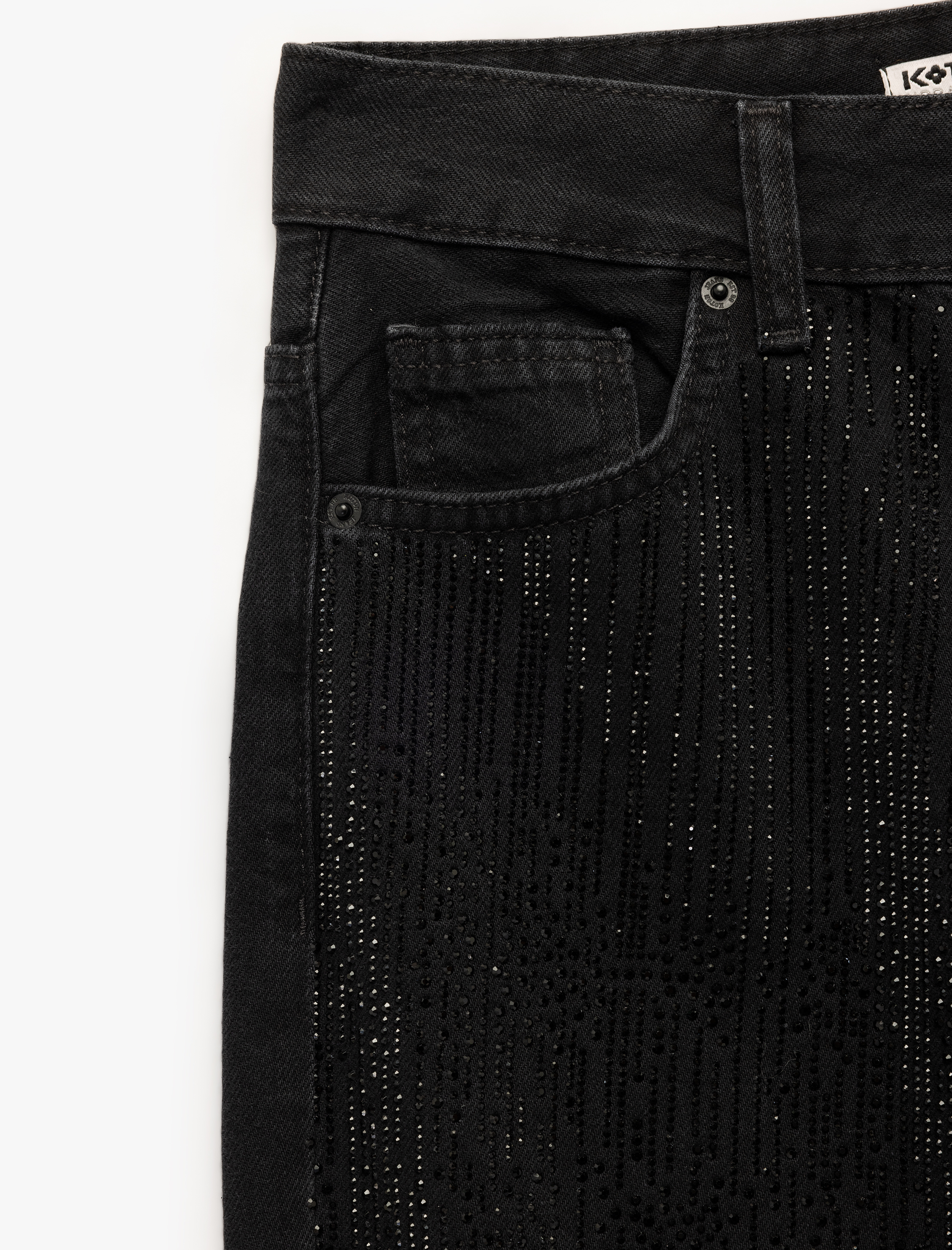   Yüksek Bel Taş Detaylı Düz Paça Jean Pantolon - Straight Fit Jean