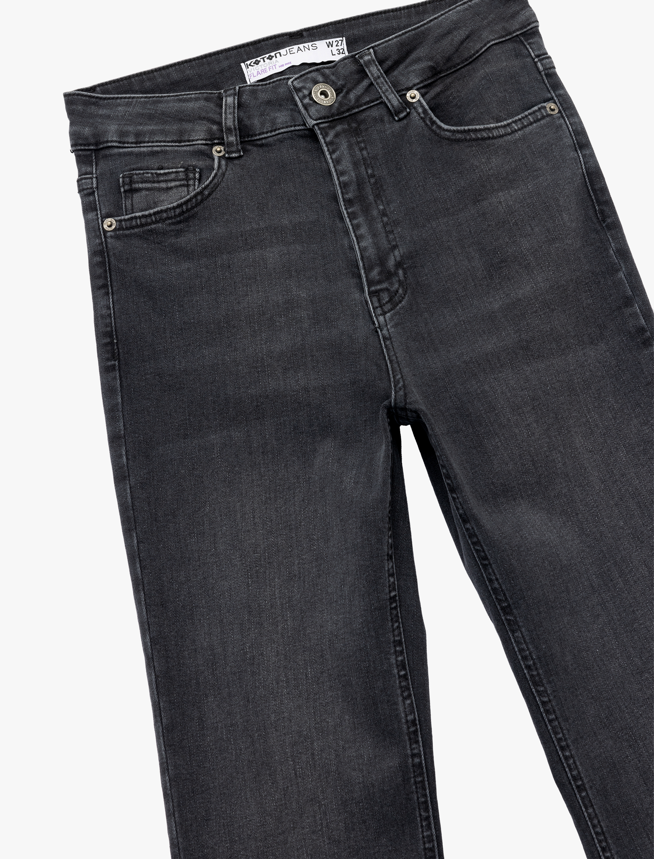   Dar Kesim Düğmeli Pamuklu İspanyol Paça Jean Pantolon - Flare Jeans