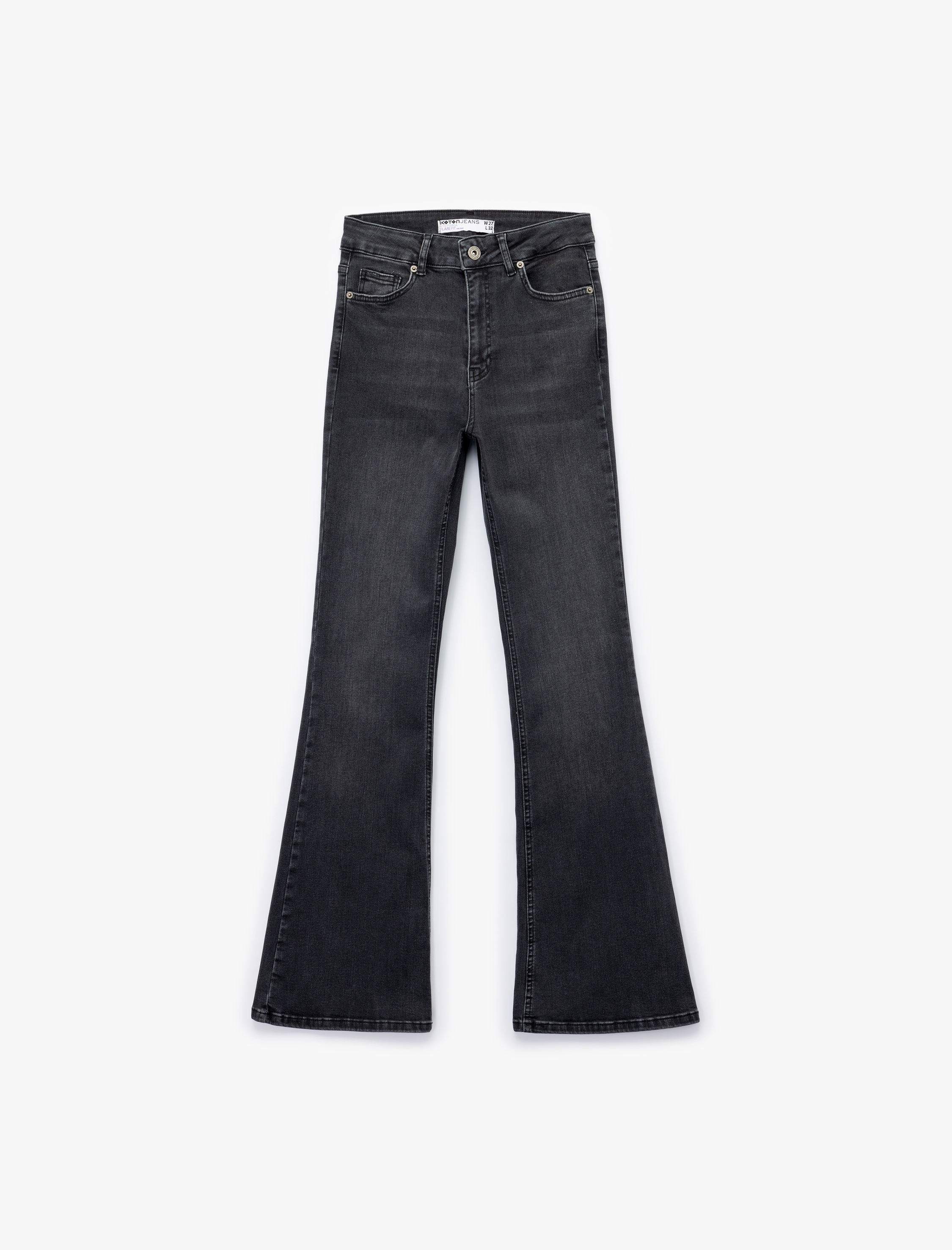   Dar Kesim Düğmeli Pamuklu İspanyol Paça Jean Pantolon - Flare Jeans