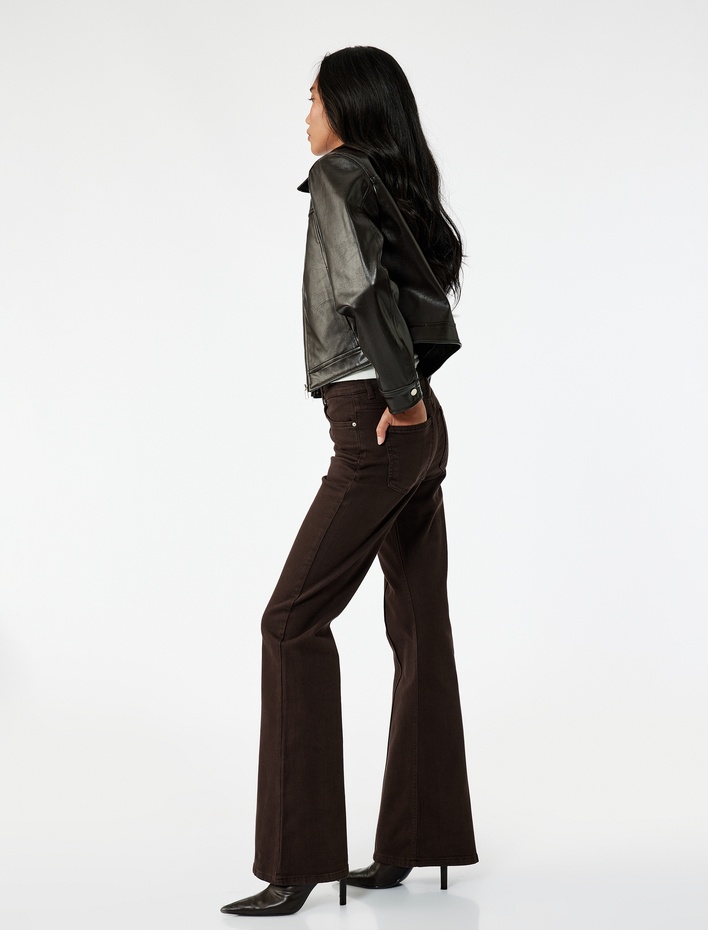  Dar Kesim Nervürlü İspanyol Paça Jean Pantolon - Flare Jeans