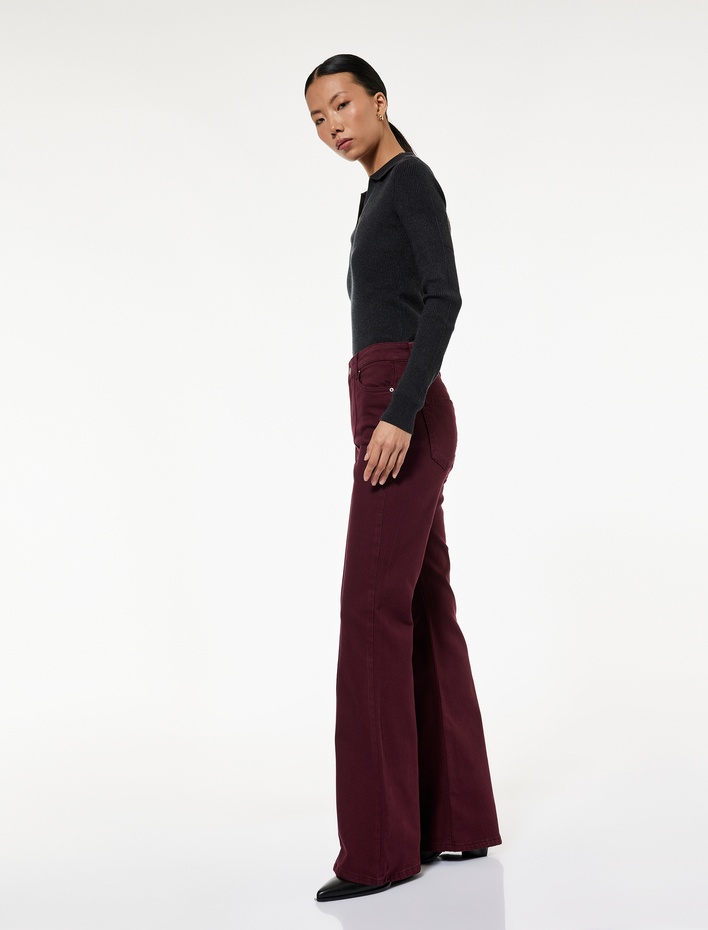  Dar Kesim Nervürlü İspanyol Paça Jean Pantolon - Flare Jeans