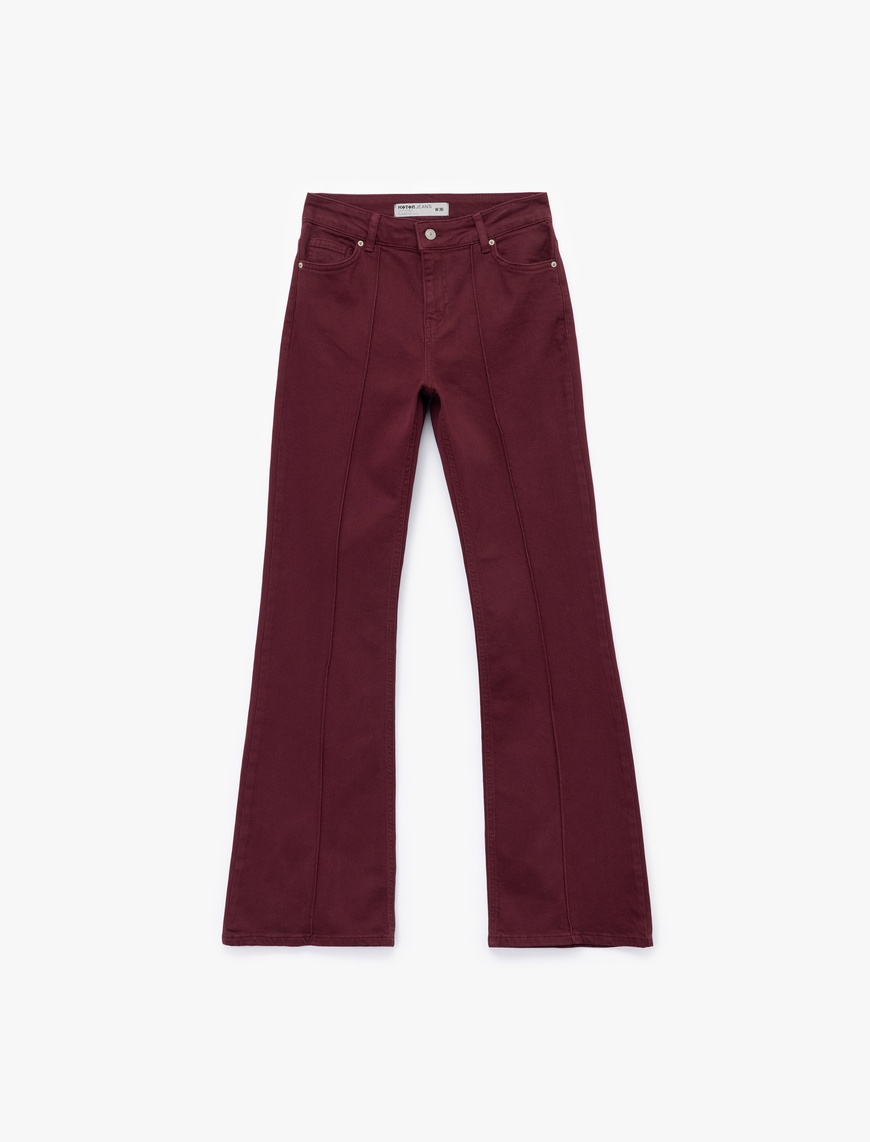   Dar Kesim Nervürlü İspanyol Paça Jean Pantolon - Flare Jeans