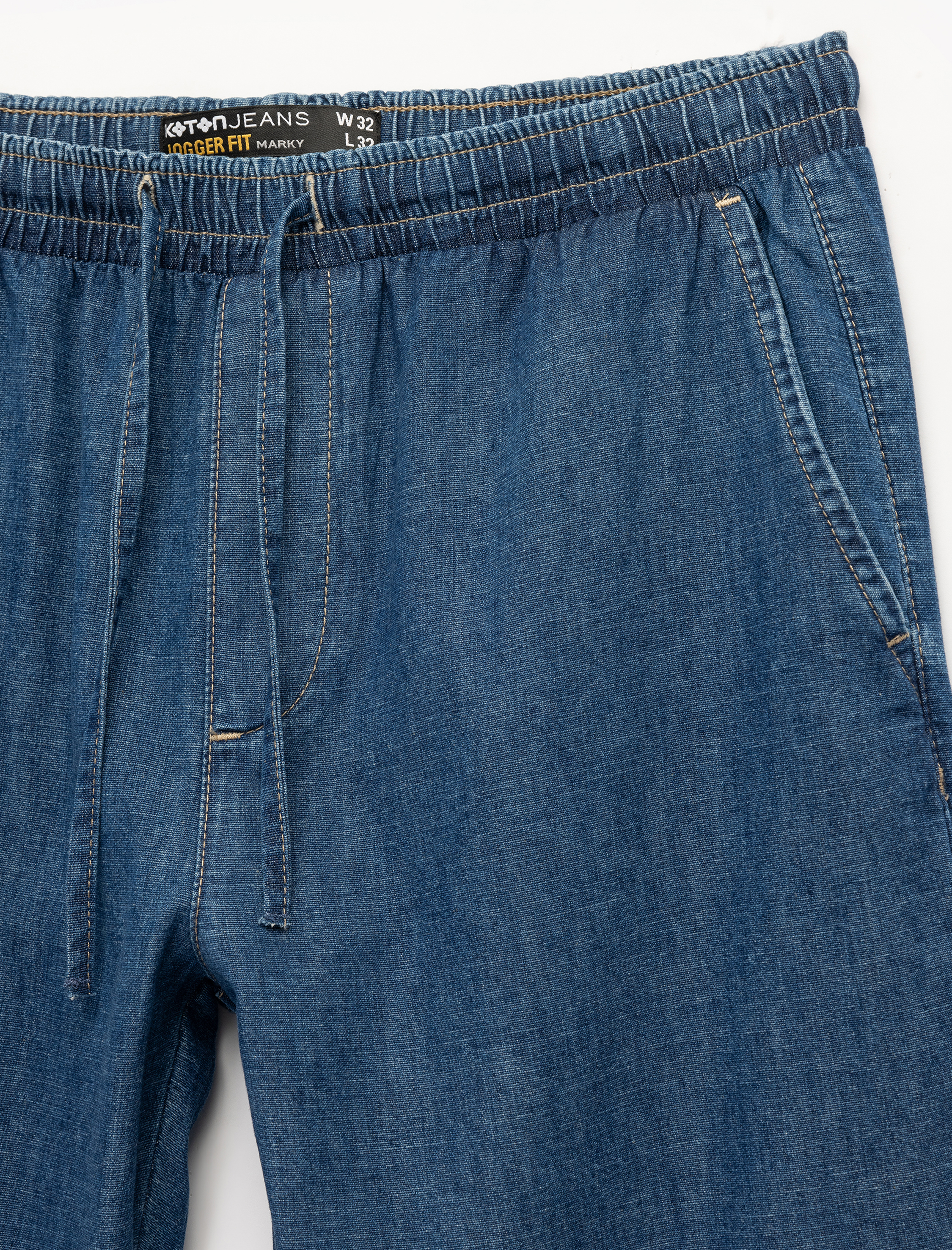   Pamuklu Cep Detaylı Beli Bağcıklı Bol Kalıp Jean Pantolon