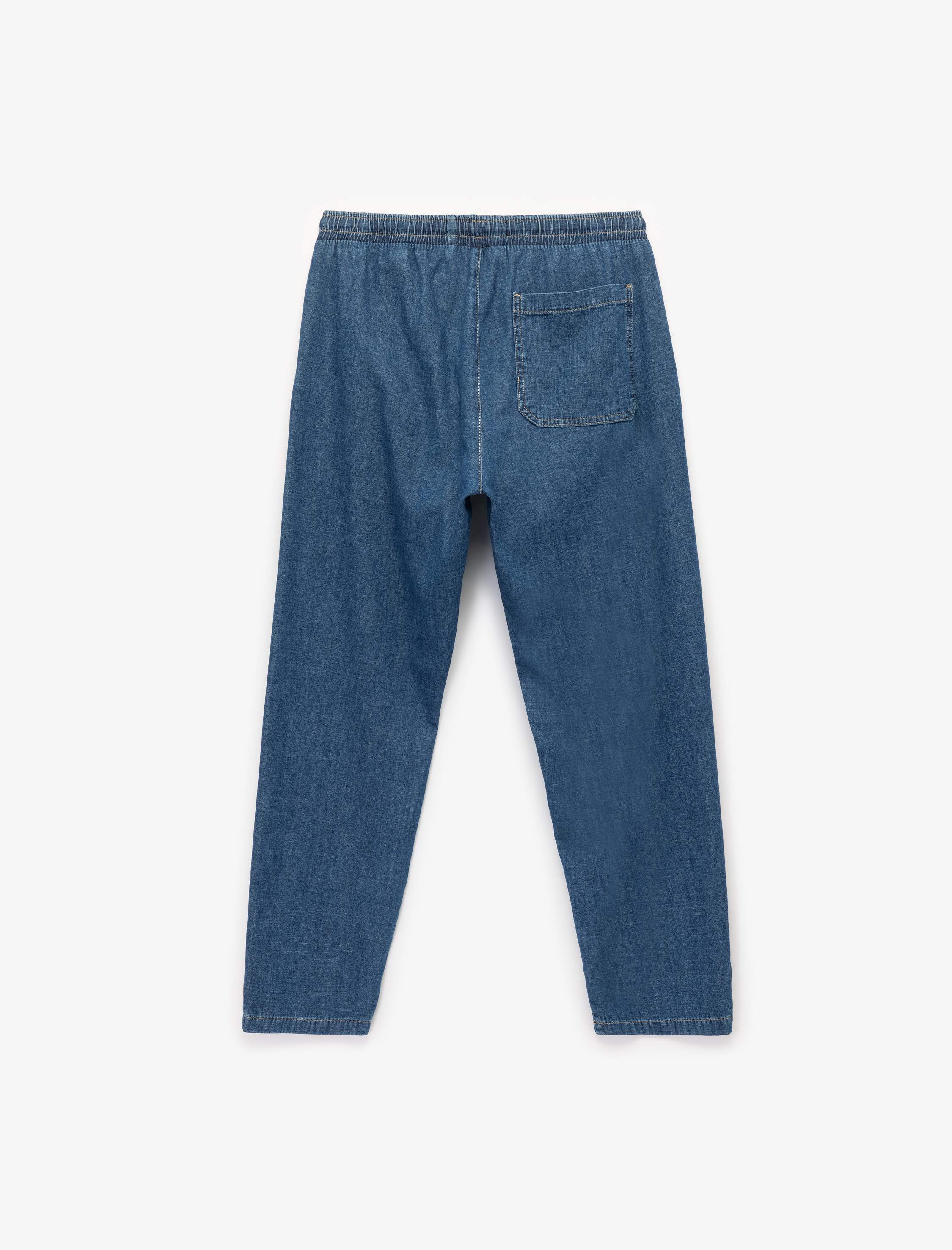   Pamuklu Cep Detaylı Beli Bağcıklı Bol Kalıp Jean Pantolon