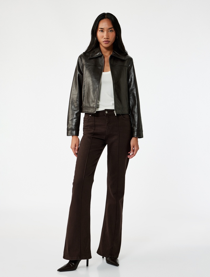  Dar Kesim Nervürlü İspanyol Paça Jean Pantolon - Flare Jeans