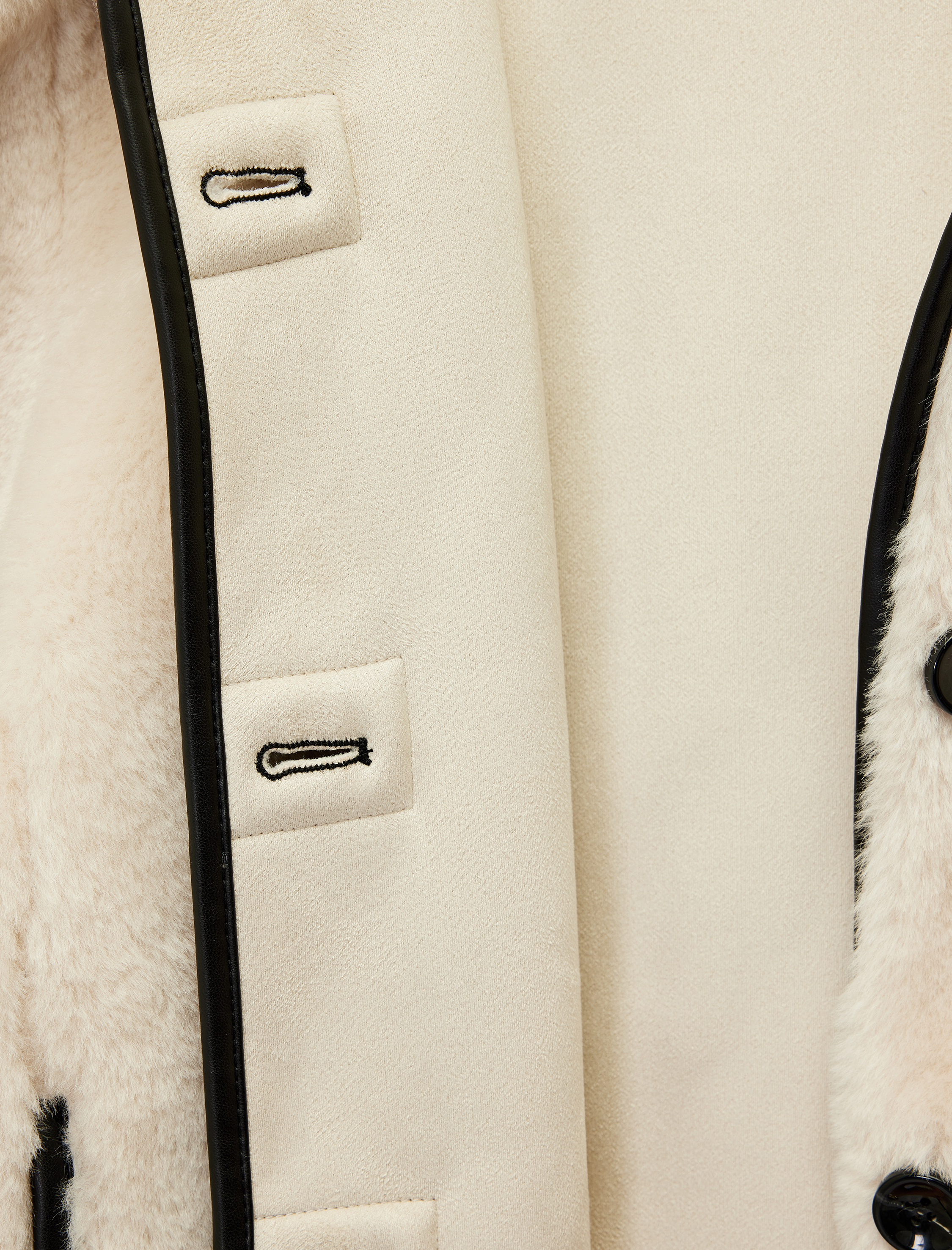   Dik Yaka Kaban Peluş Biye Detaylı Düğmeli Uzun Kollu