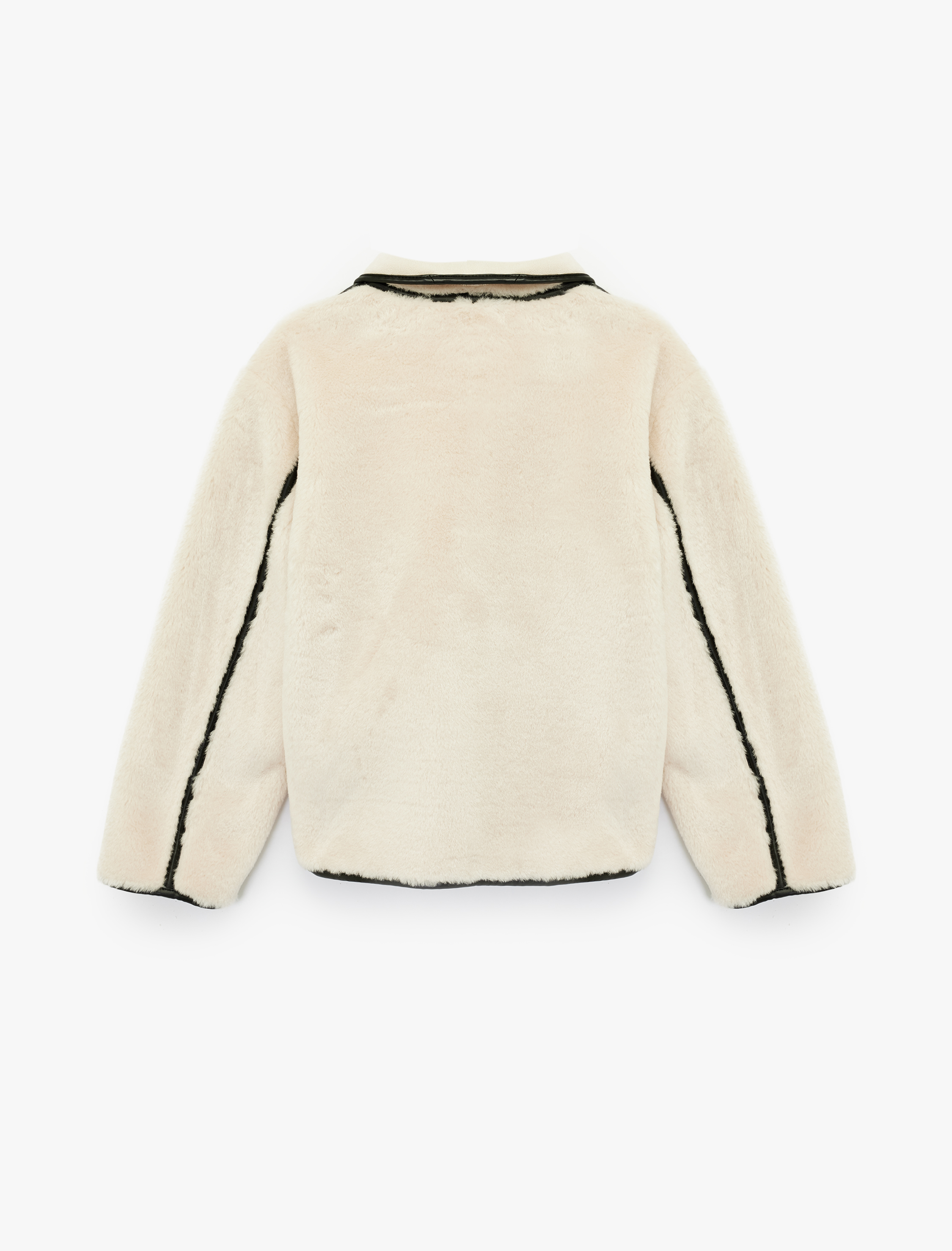   Dik Yaka Kaban Peluş Biye Detaylı Düğmeli Uzun Kollu